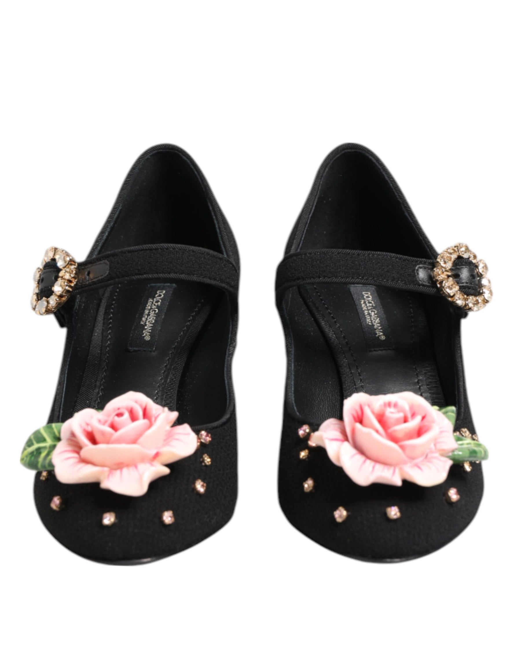 Dolce & Gabbana Black Flower Crystal Embellished Mary Jane Shoes | Regal Royce