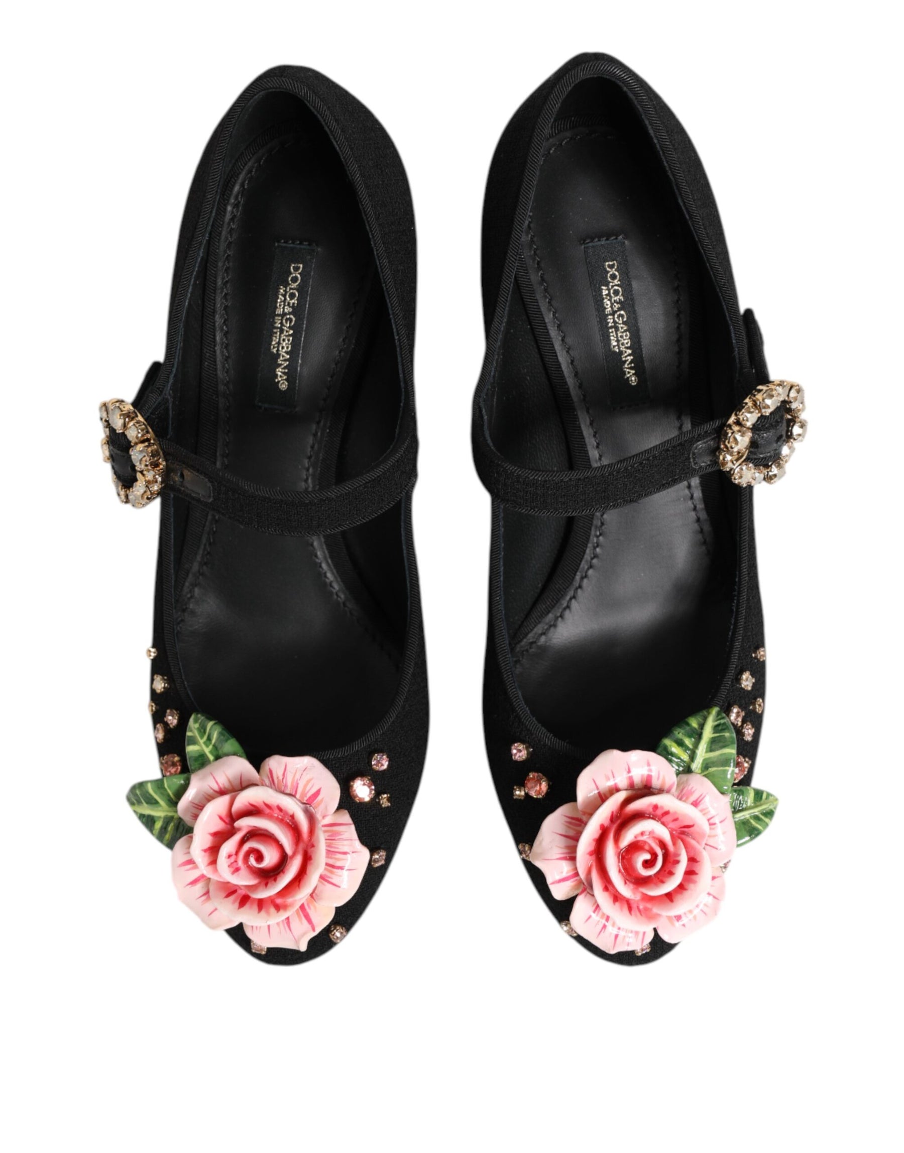 Dolce & Gabbana Black Flower Crystal Embellished Mary Jane Shoes | Regal Royce