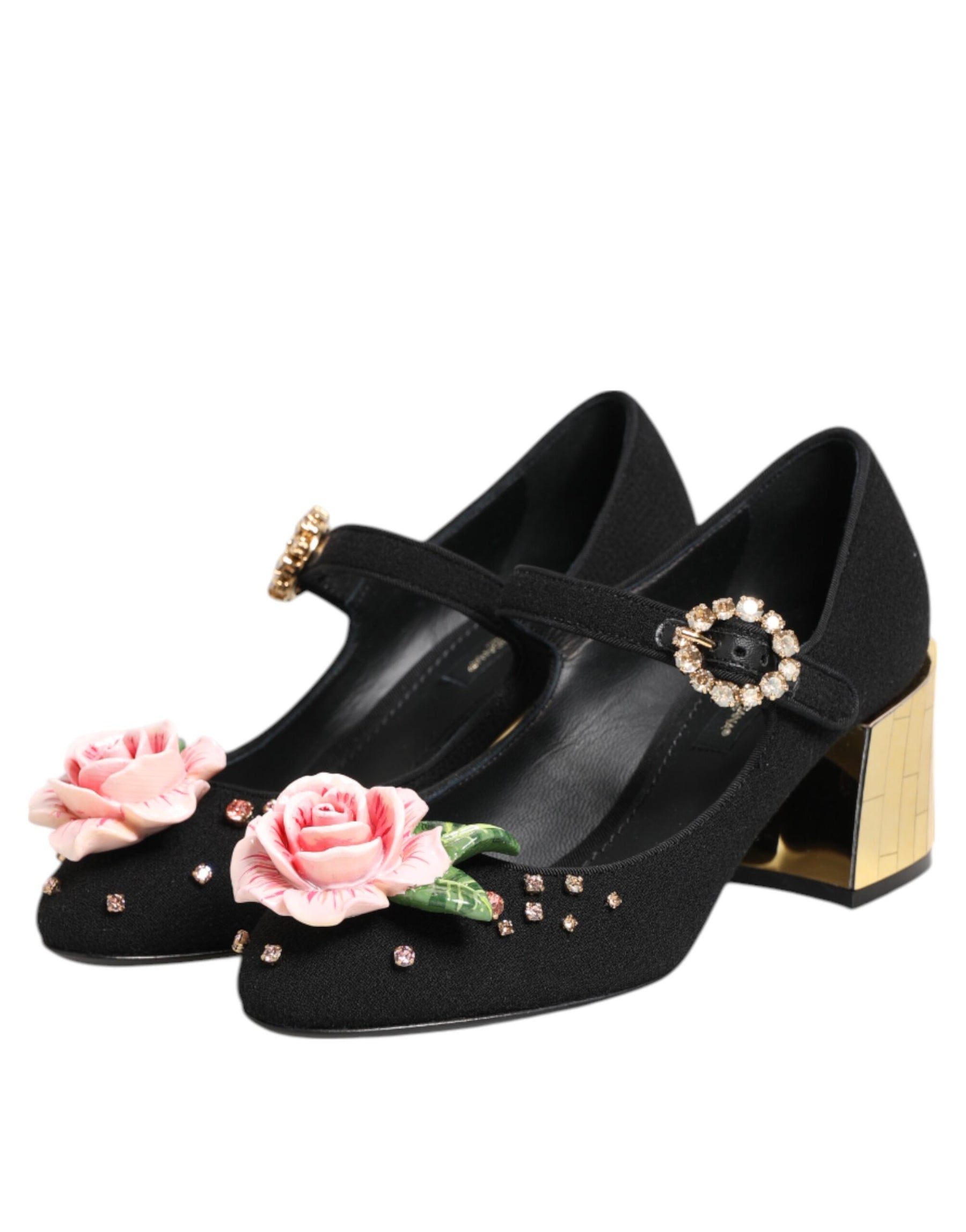 Dolce & Gabbana Black Flower Crystal Embellished Mary Jane Shoes | Regal Royce