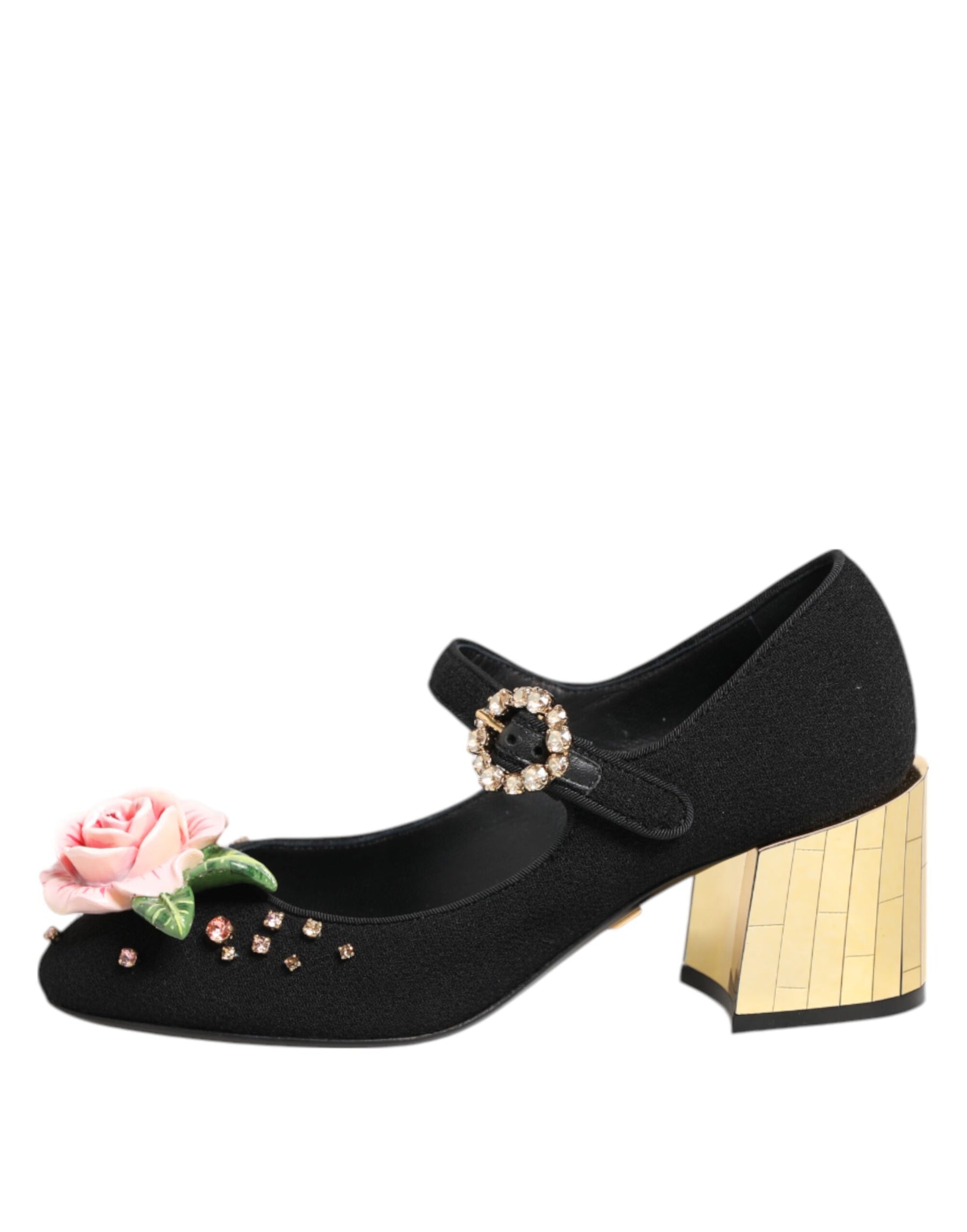 Dolce & Gabbana Black Flower Crystal Embellished Mary Jane Shoes | Regal Royce