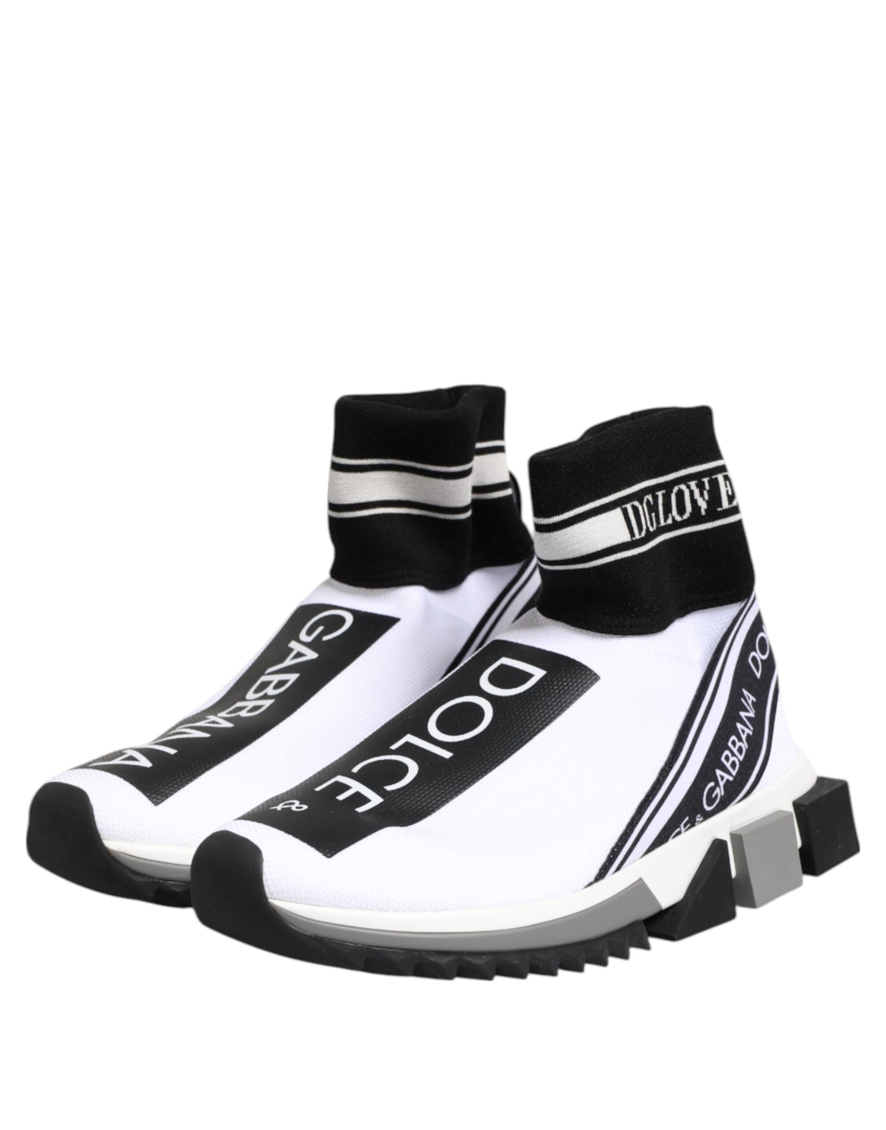 Dolce & Gabbana White Black Sorrento Socks Sneakers Shoes | Regal Royce