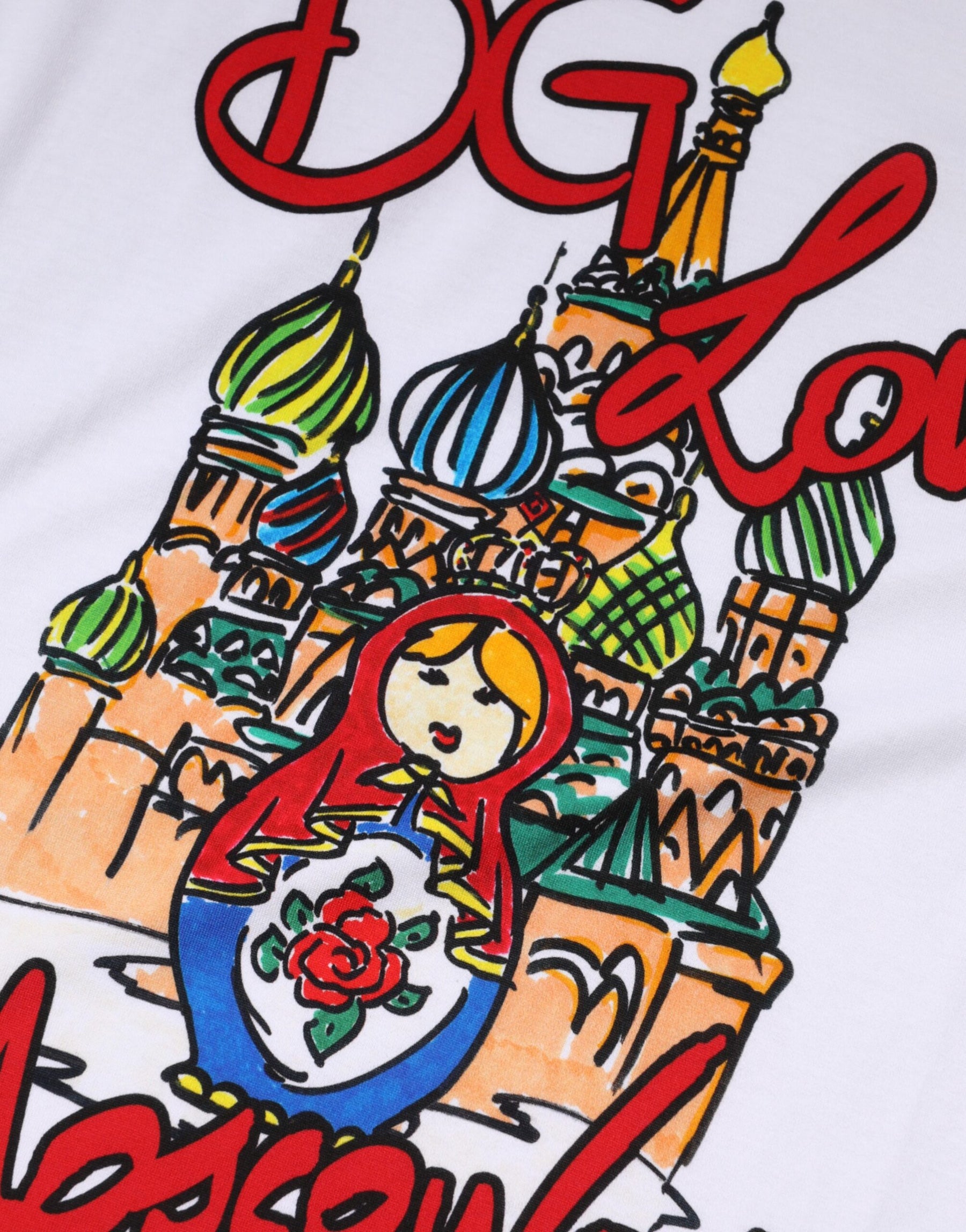 Dolce & Gabbana White DG Loves Moscow Cotton Crew Neck T-shirt | Regal Royce