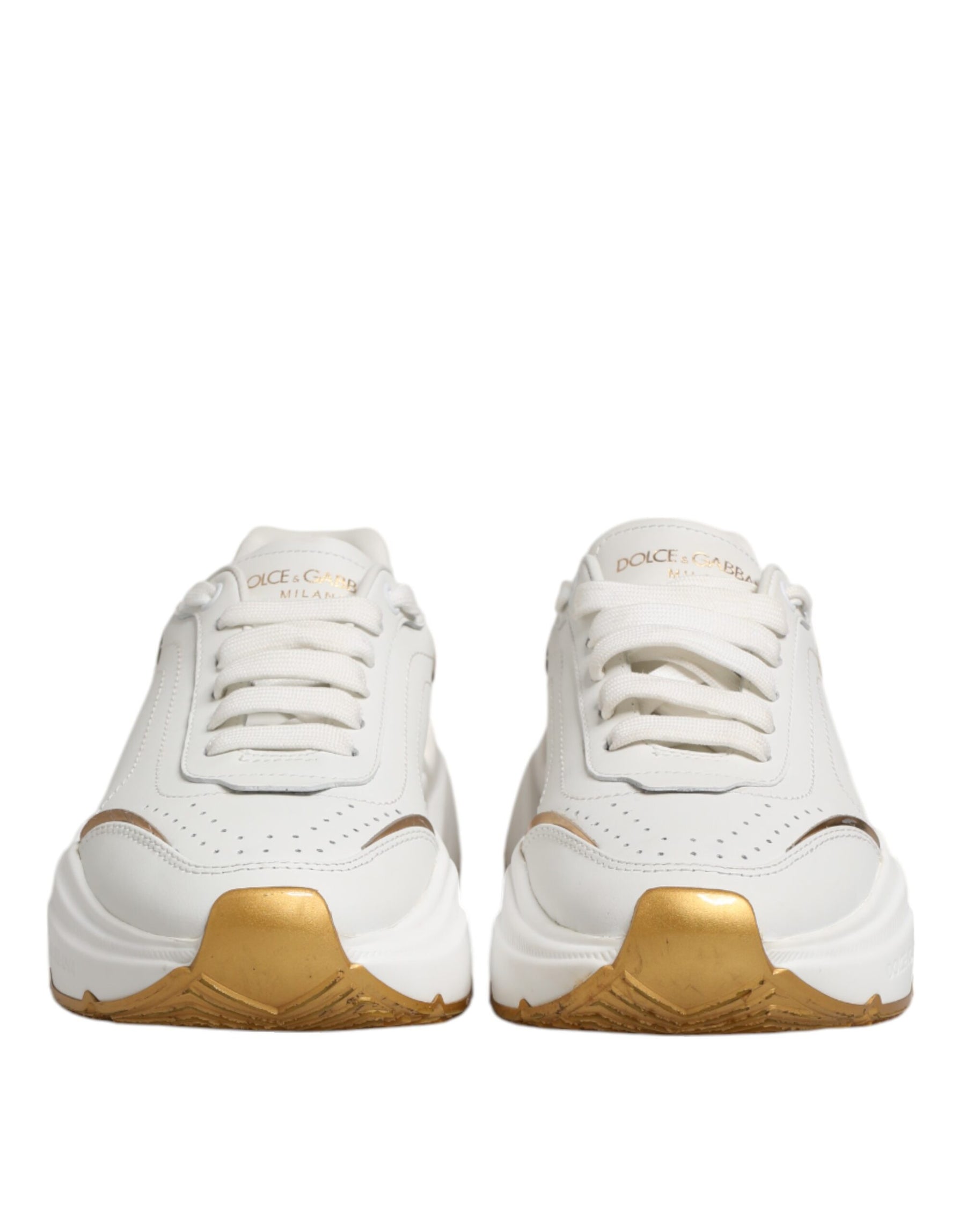 Dolce & Gabbana White Gold DAYMASTER Leather Sneakers Shoes | Regal Royce