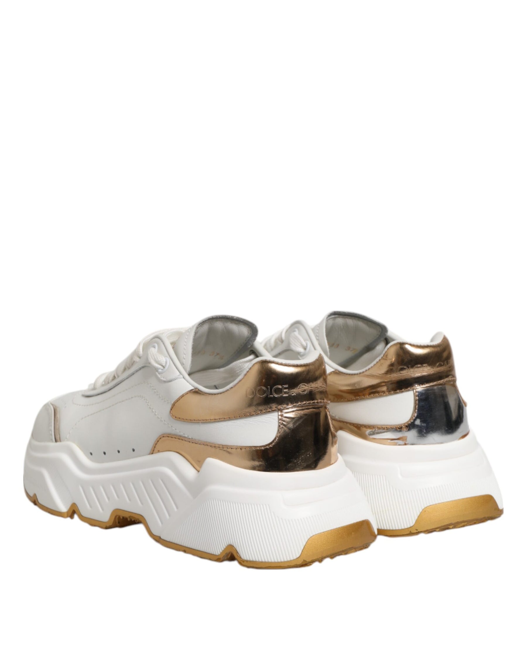 Dolce & Gabbana White Gold DAYMASTER Leather Sneakers Shoes | Regal Royce