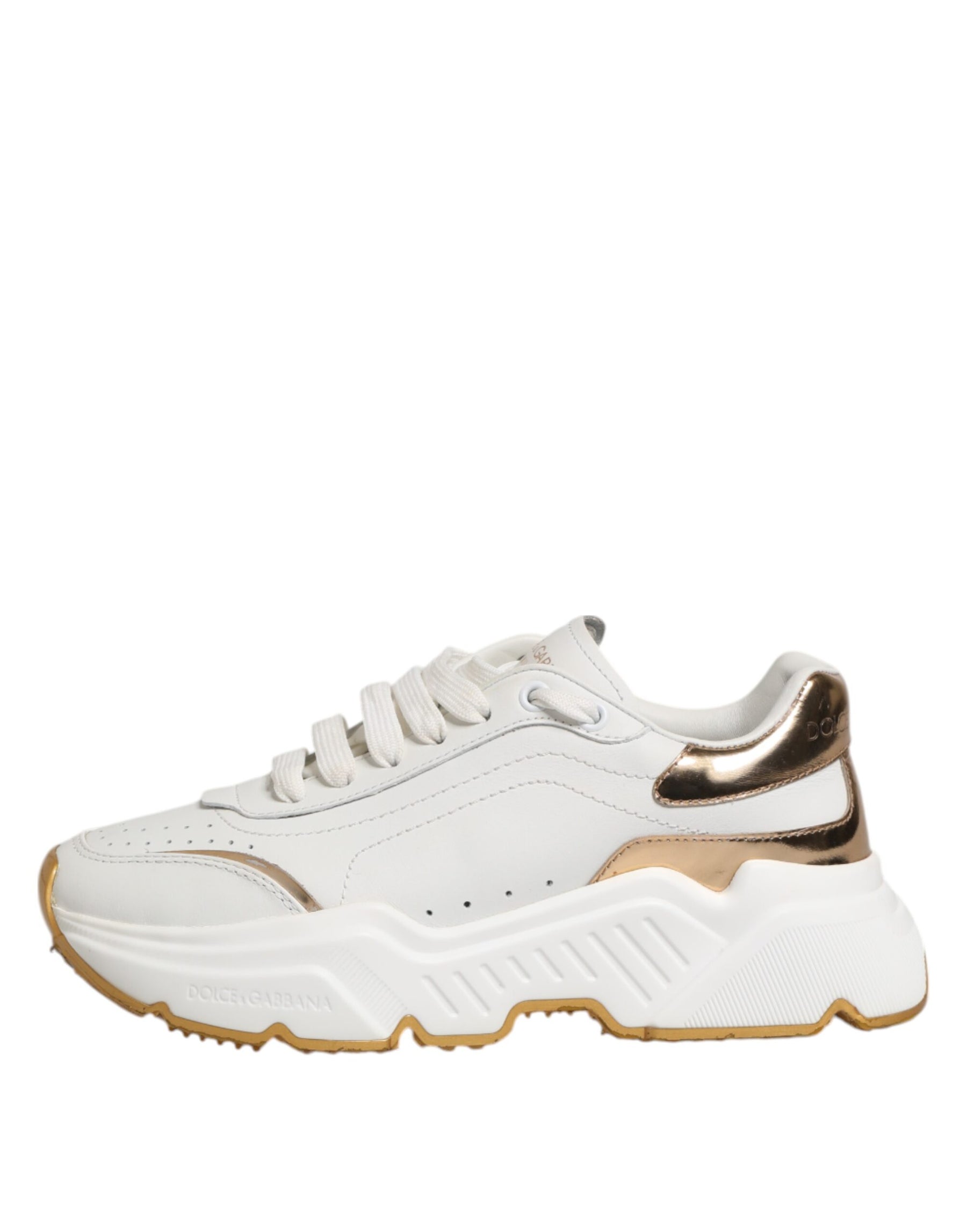 Dolce & Gabbana White Gold DAYMASTER Leather Sneakers Shoes | Regal Royce
