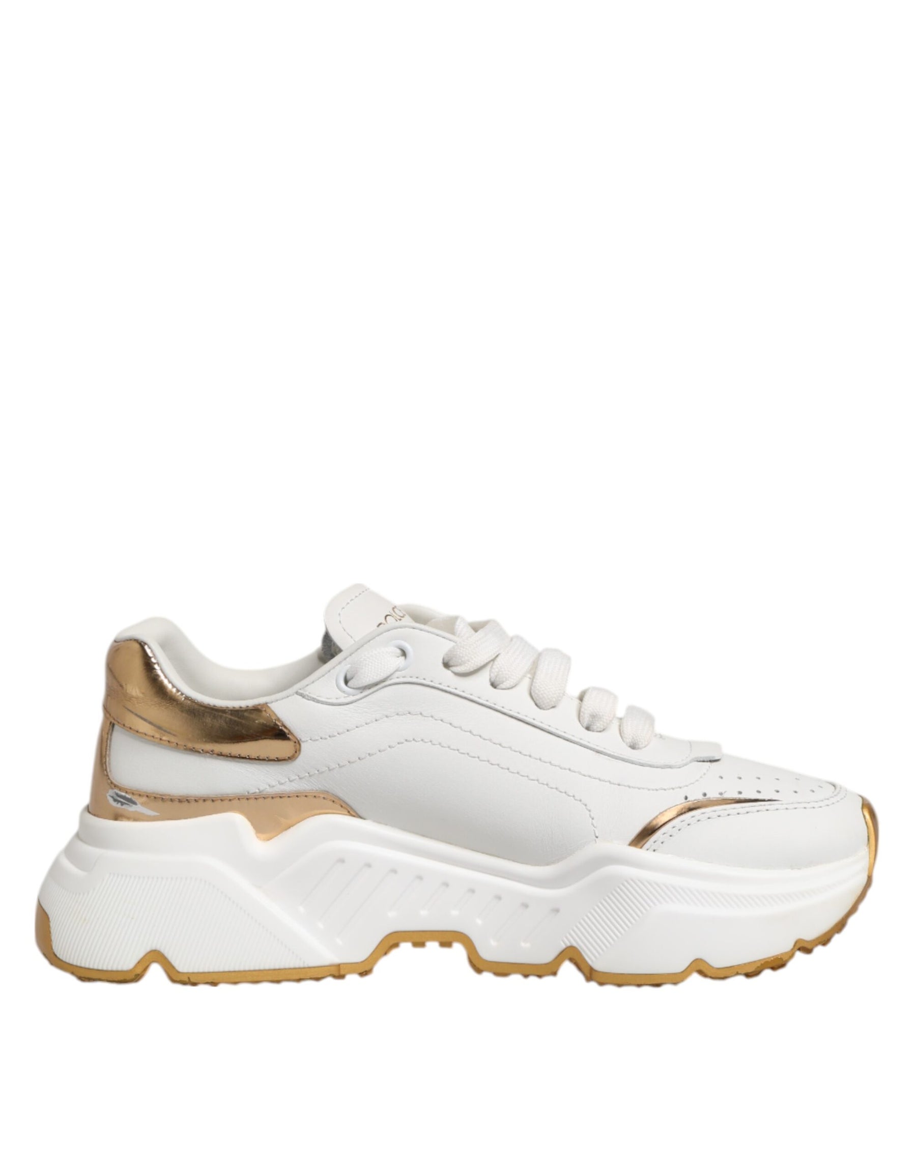 Dolce & Gabbana White Gold DAYMASTER Leather Sneakers Shoes | Regal Royce
