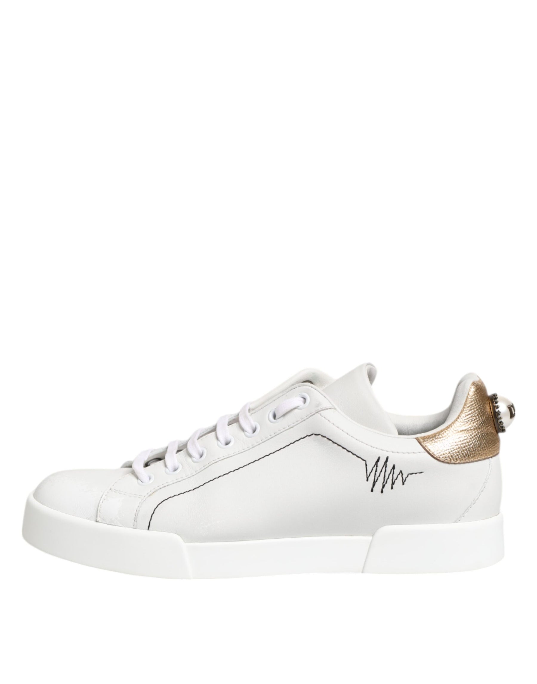 Dolce & Gabbana White Gold Leather Low Top Sneakers Shoes | Regal Royce