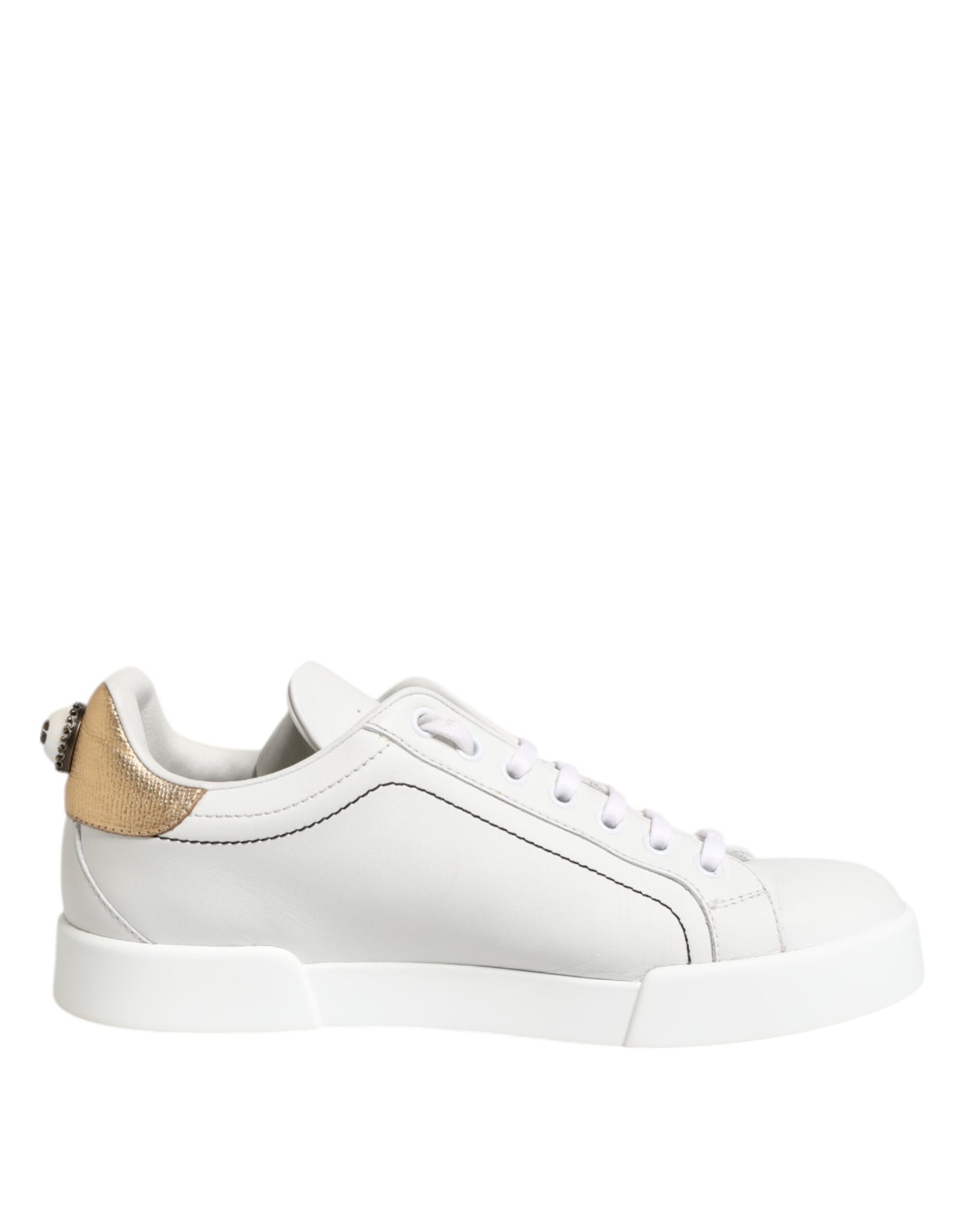 Dolce & Gabbana White Gold Leather Low Top Sneakers Shoes | Regal Royce