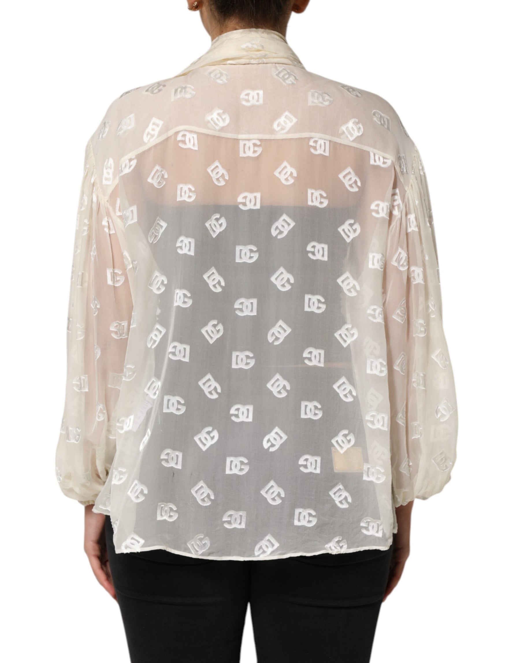 Dolce & Gabbana Off White Logo Monogram Ascot Collar Top | Regal Royce