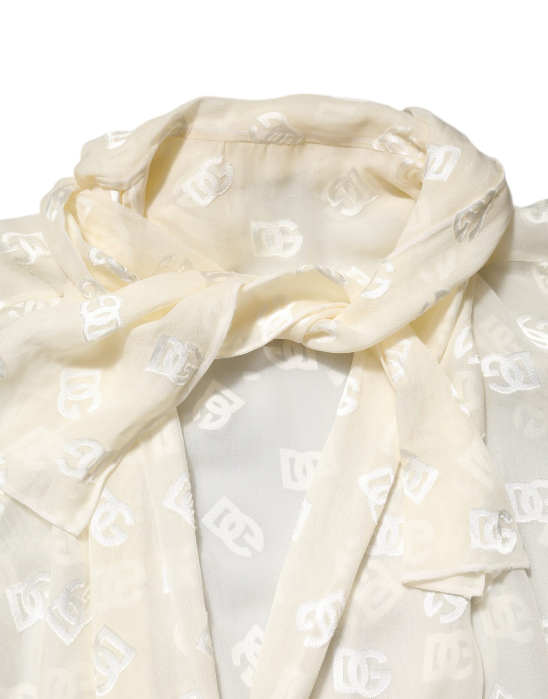 Dolce & Gabbana Off White Logo Monogram Ascot Collar Top | Regal Royce