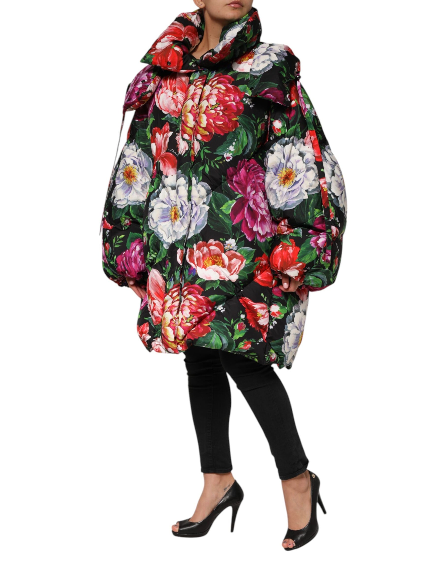 Dolce & Gabbana Multicolor Floral Hooded Puffer Coat Jacket | Regal Royce