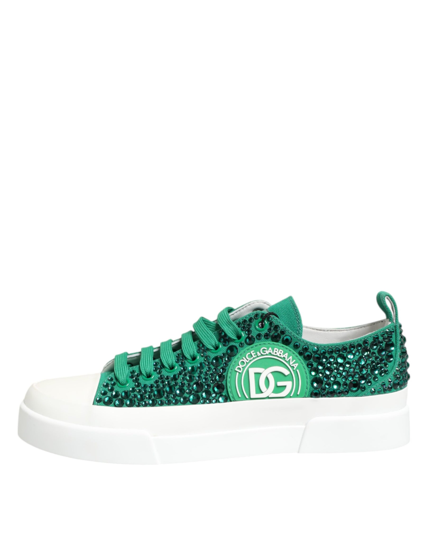 Dolce & Gabbana Green Portofino Crystal DG Logo Sneakers Shoes | Regal Royce