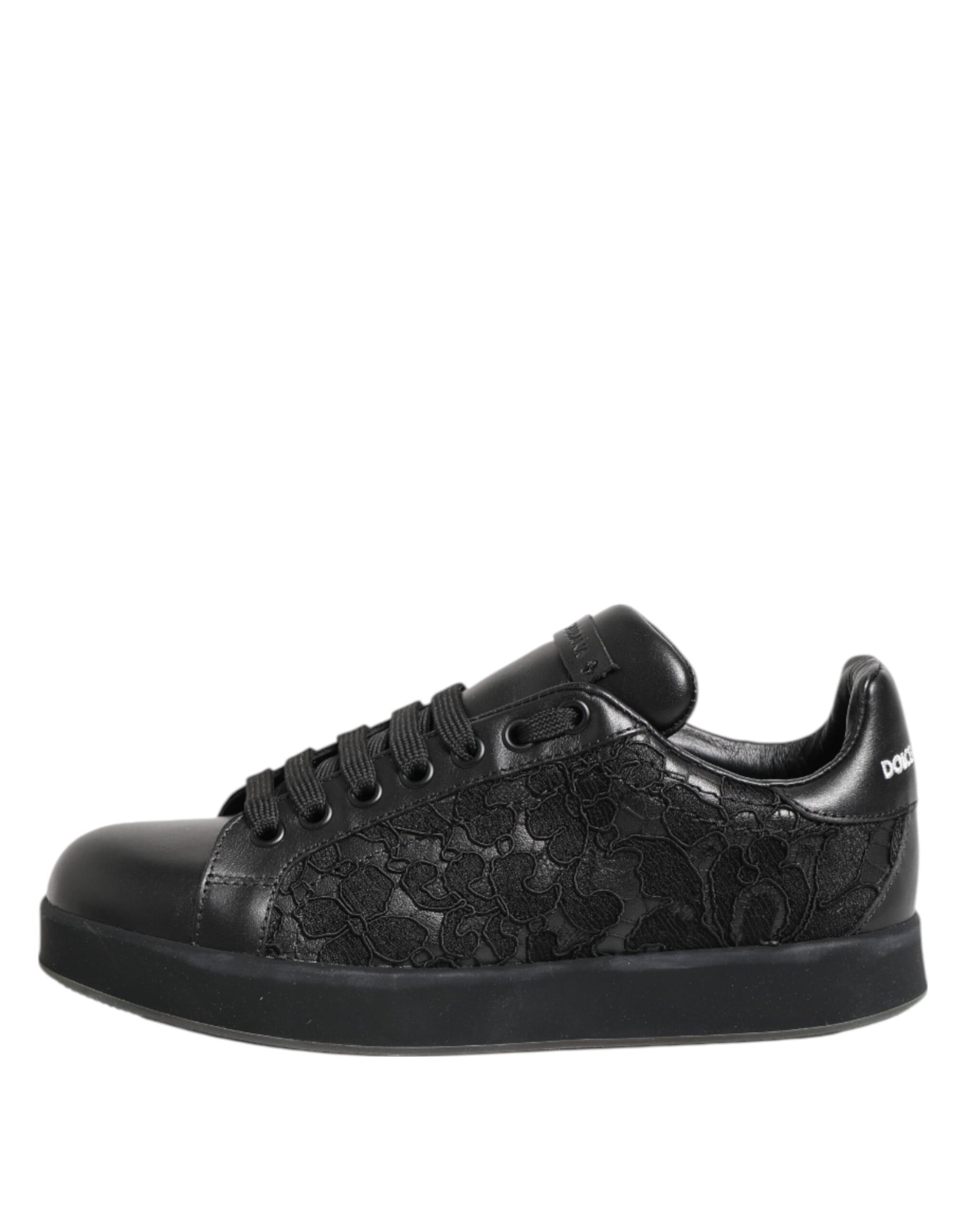 Dolce & Gabbana Black Floral Lace Low Top Sneakers Shoes | Regal Royce