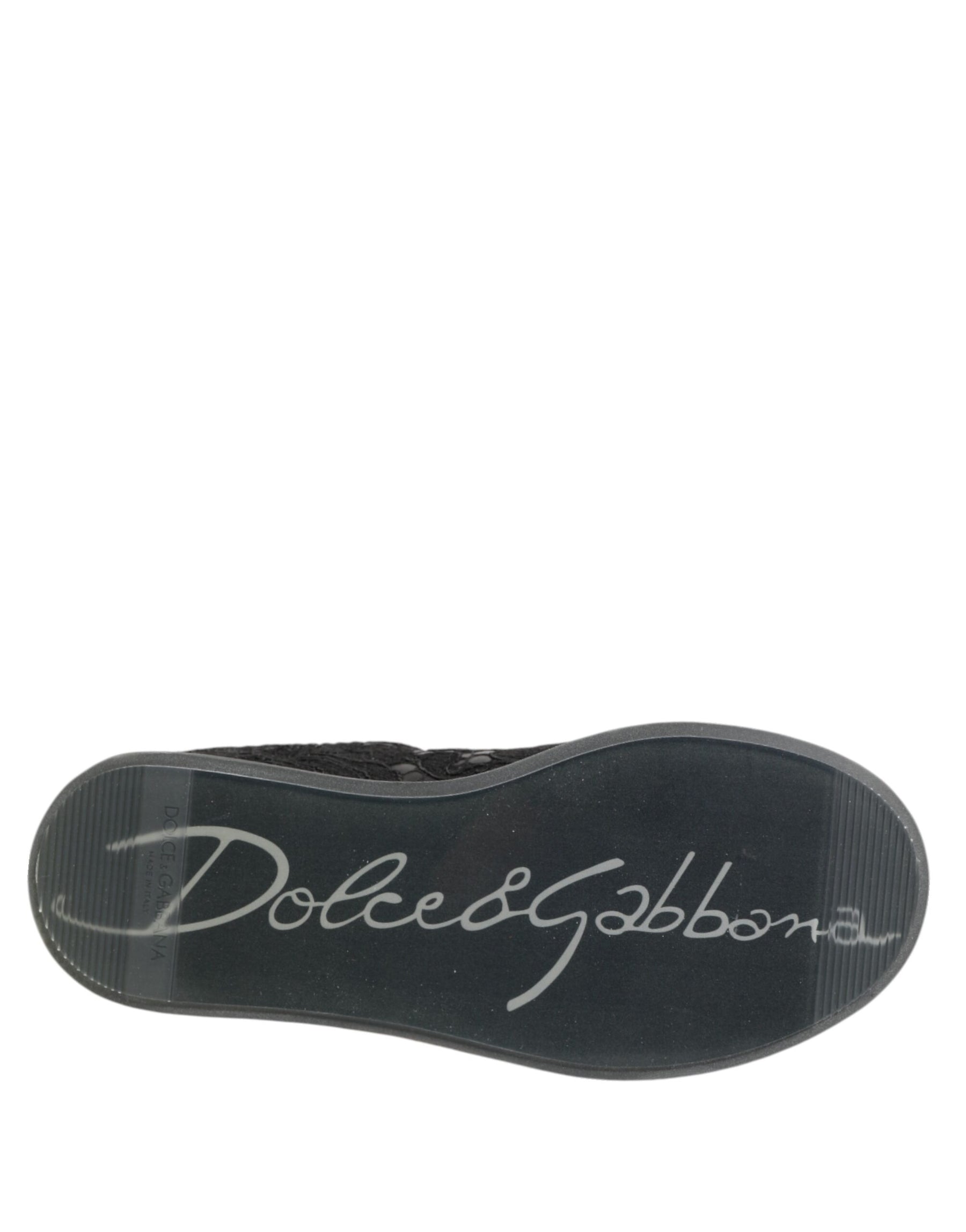 Dolce & Gabbana Black Floral Lace Low Top Sneakers Shoes | Regal Royce