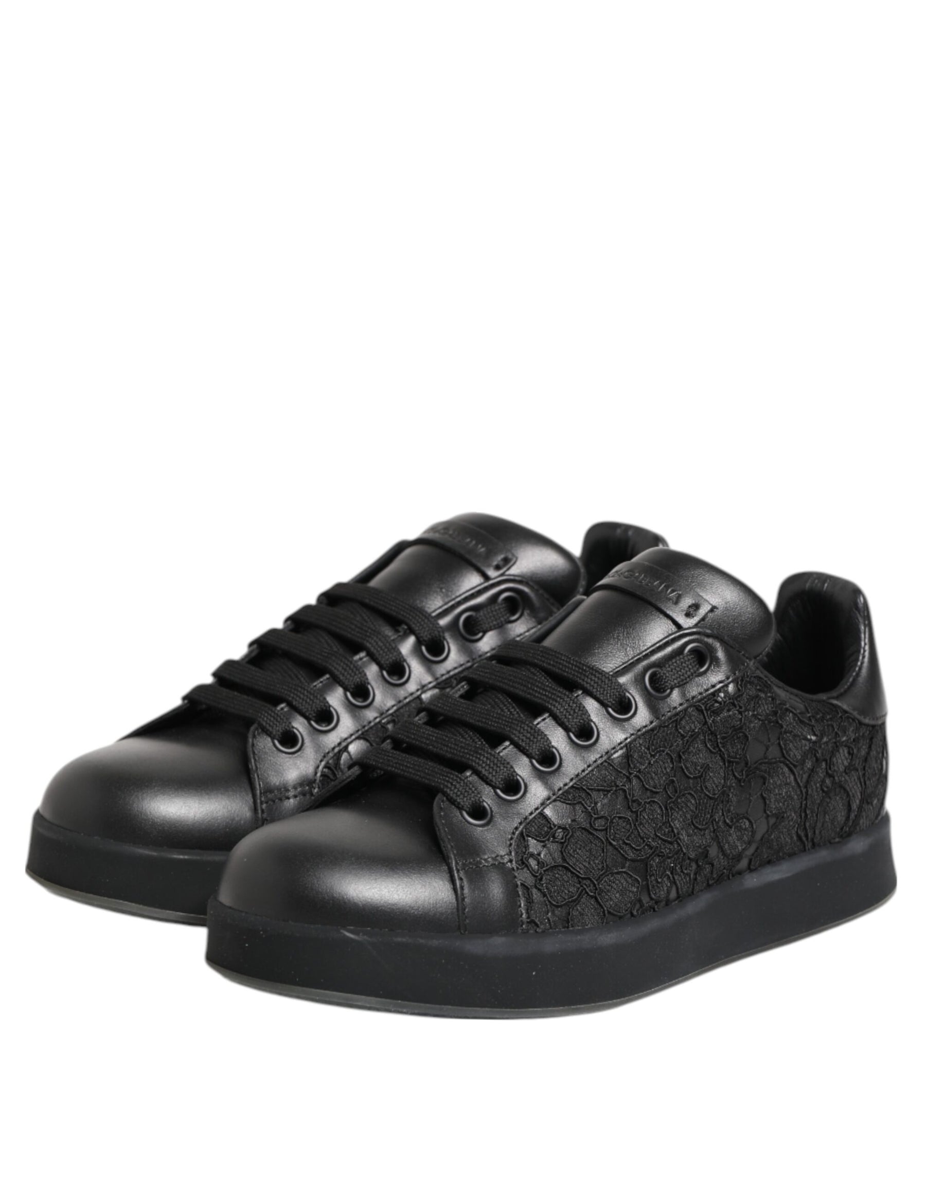 Dolce & Gabbana Black Floral Lace Low Top Sneakers Shoes | Regal Royce