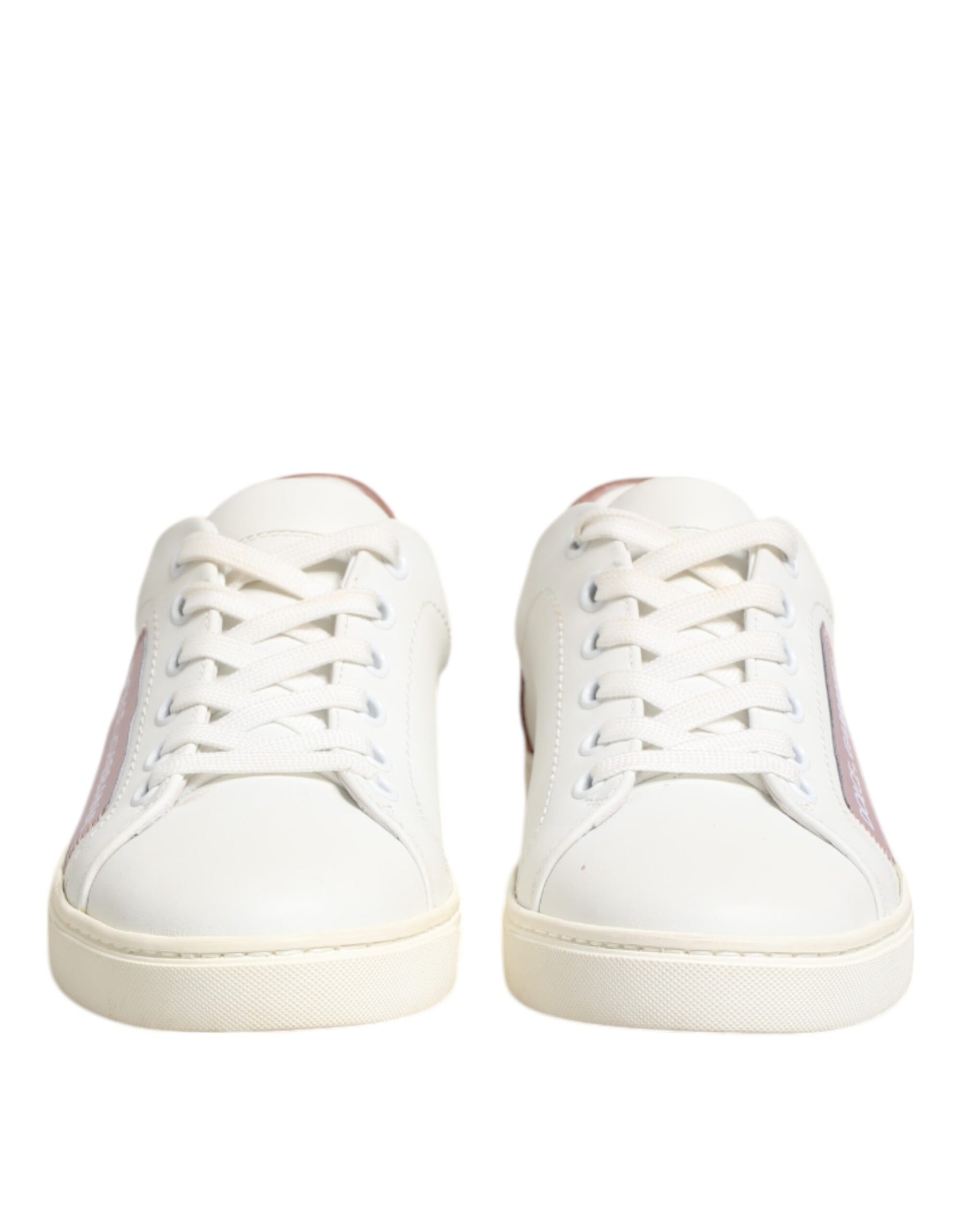 Dolce & Gabbana White Pink Leather Low Top Sneakers Shoes | Regal Royce