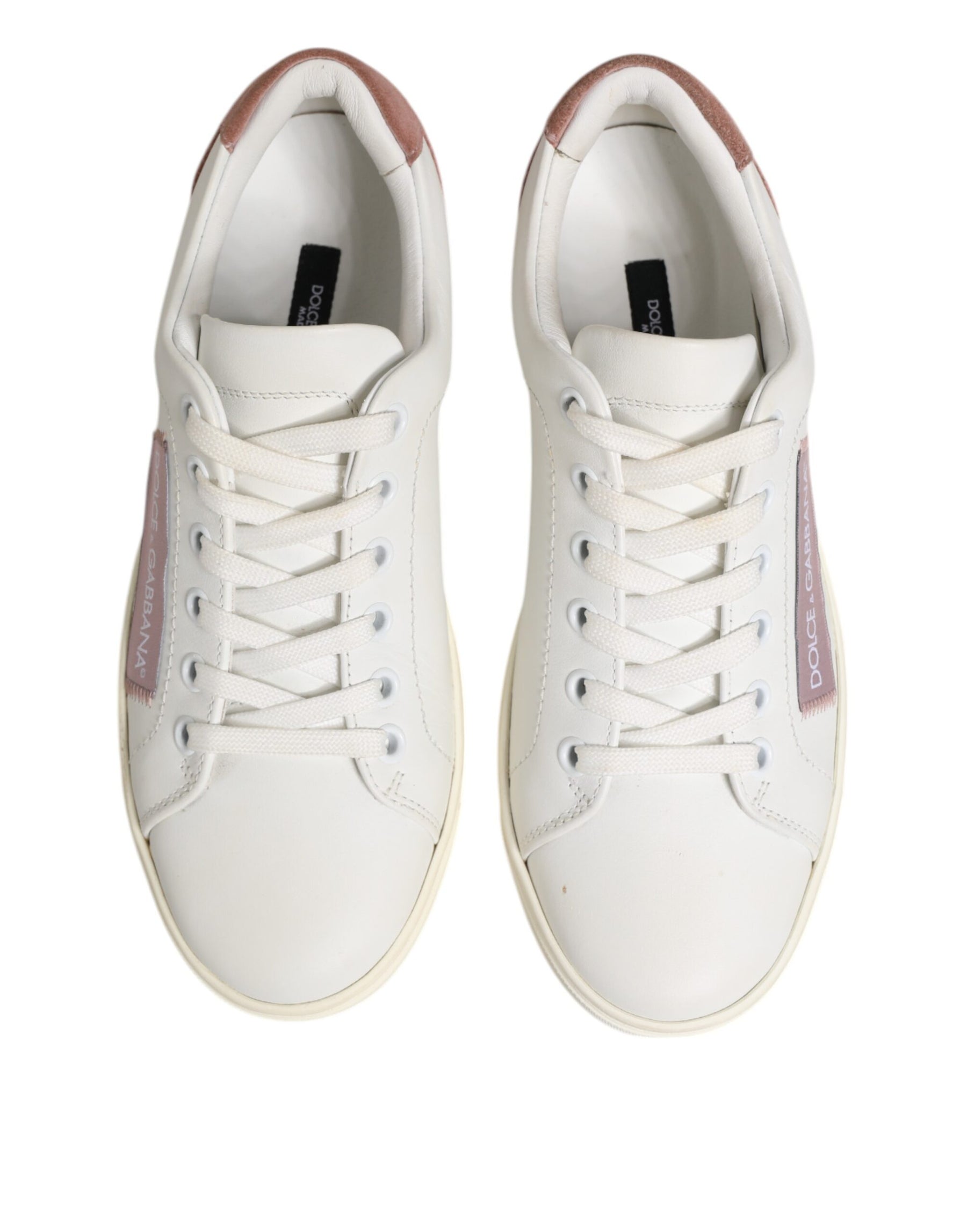 Dolce & Gabbana White Pink Leather Low Top Sneakers Shoes | Regal Royce