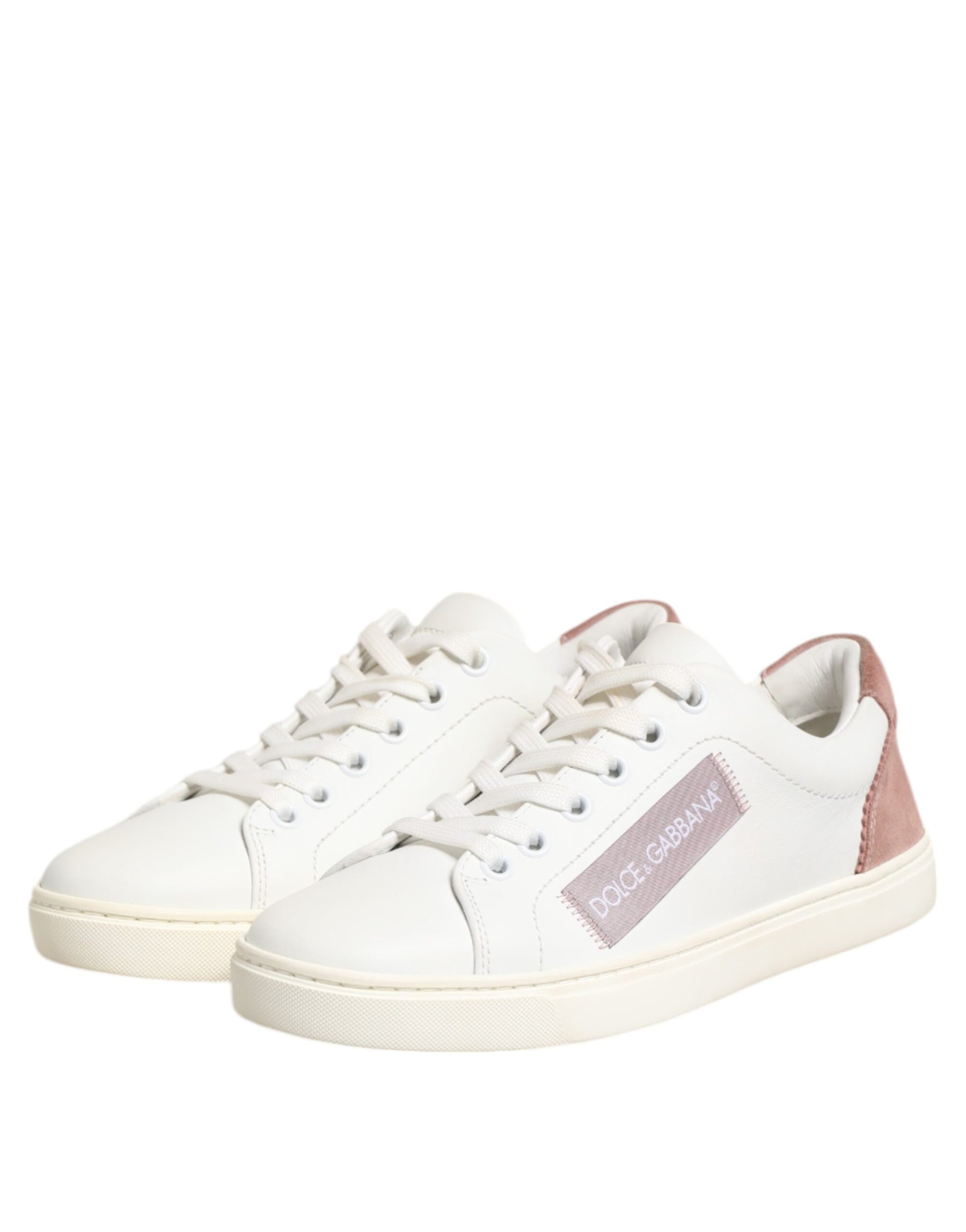 Dolce & Gabbana White Pink Leather Low Top Sneakers Shoes | Regal Royce