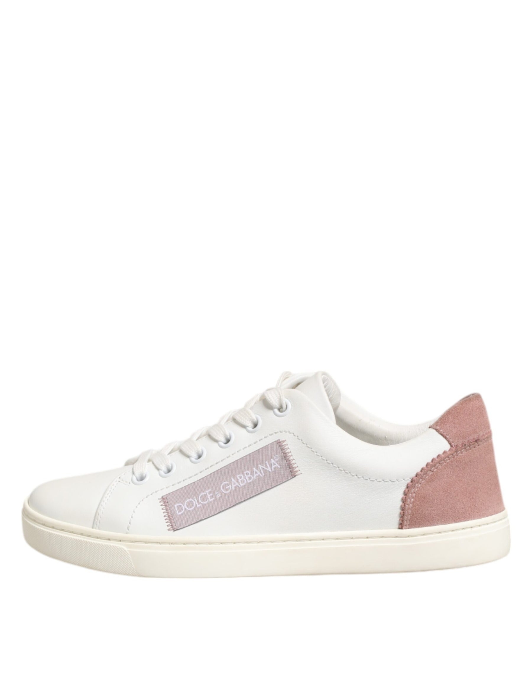 Dolce & Gabbana White Pink Leather Low Top Sneakers Shoes | Regal Royce