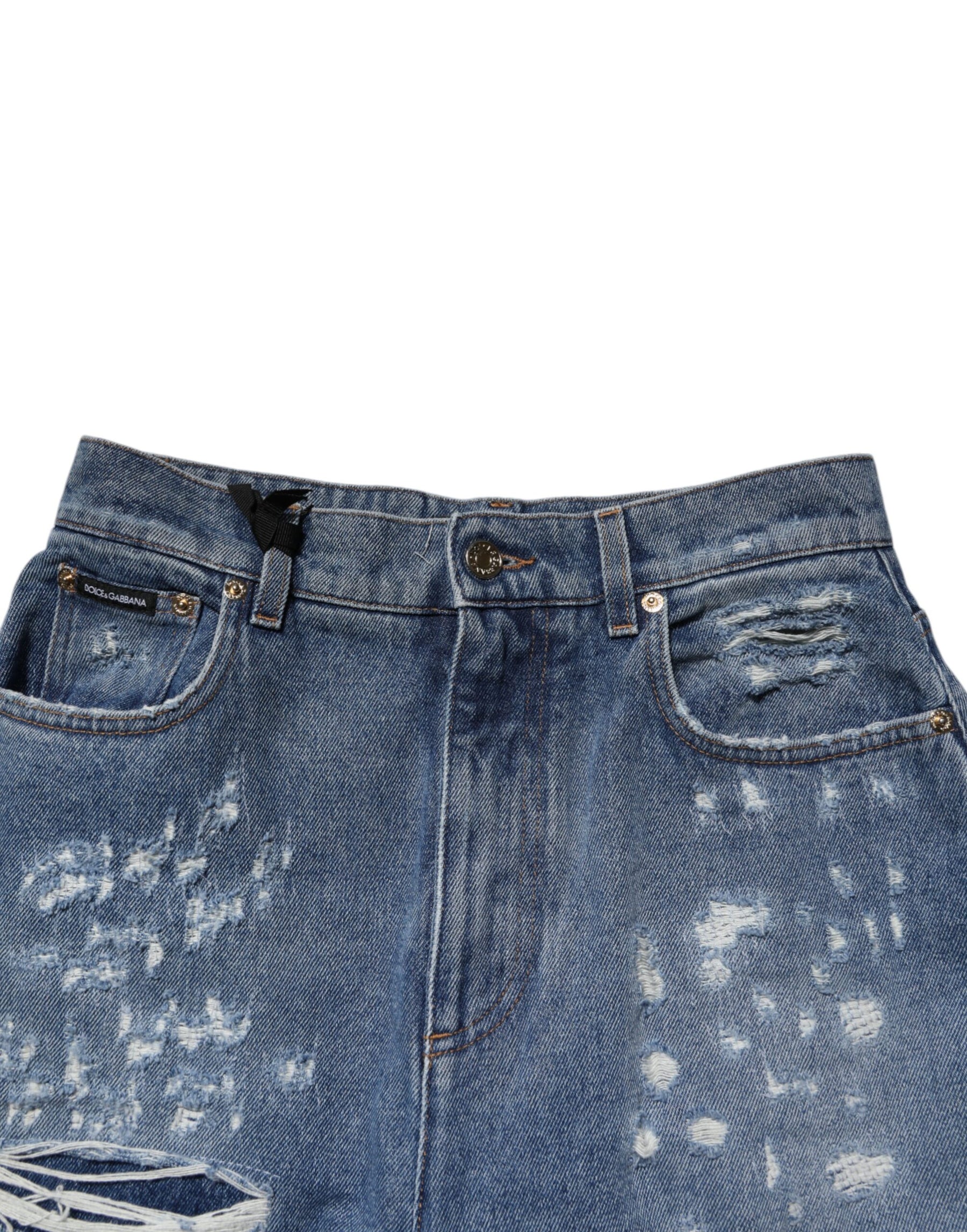 Dolce & Gabbana Blue Tattered High Waist Women Denim Jeans | Regal Royce