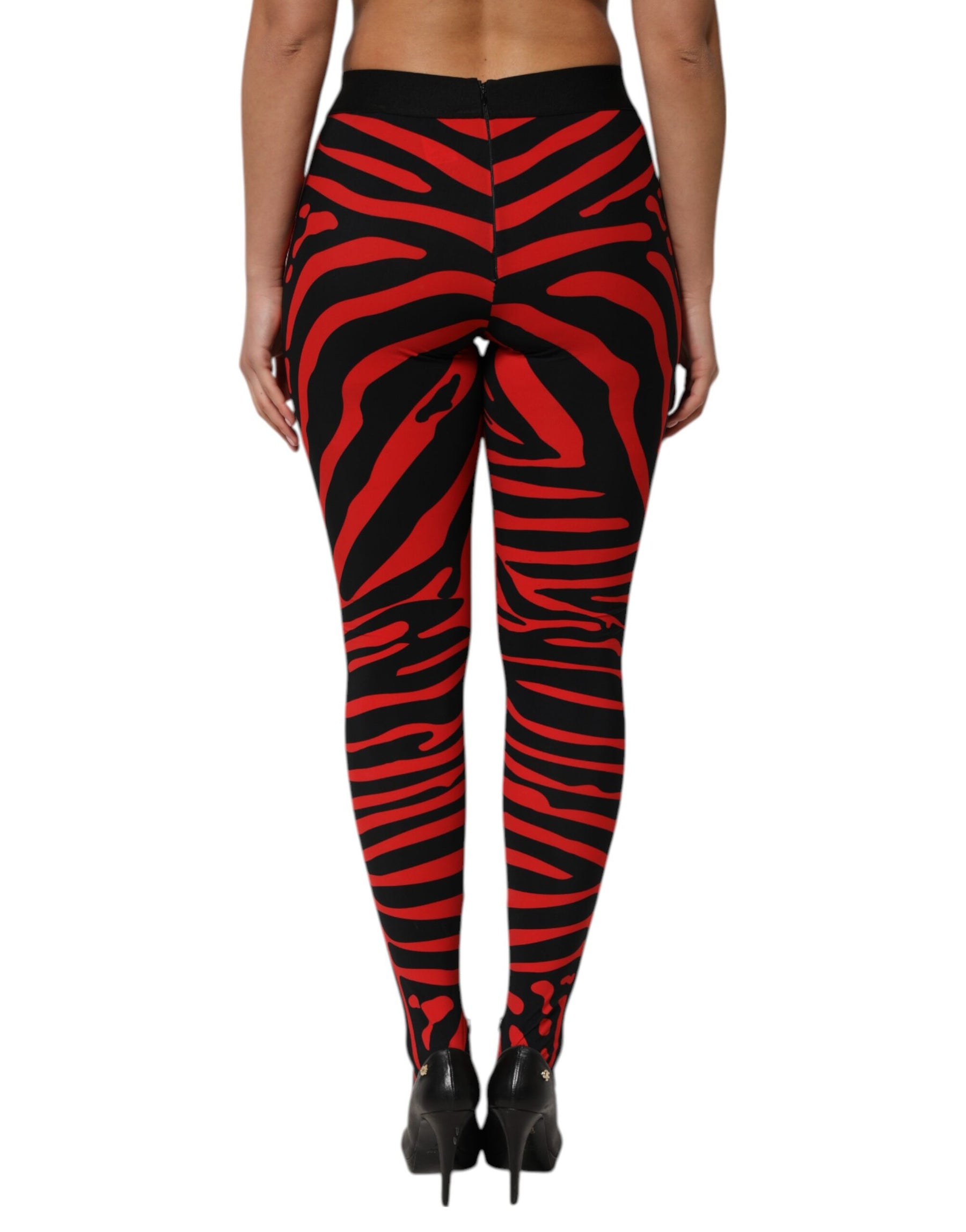 Dolce & Gabbana Black Red Nylon Logo Waisted Leggings Pants | Regal Royce