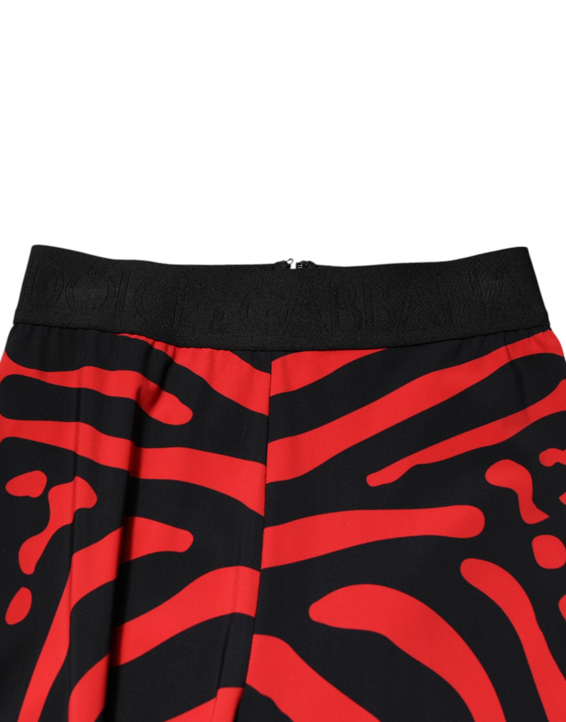 Dolce & Gabbana Black Red Nylon Logo Waisted Leggings Pants | Regal Royce