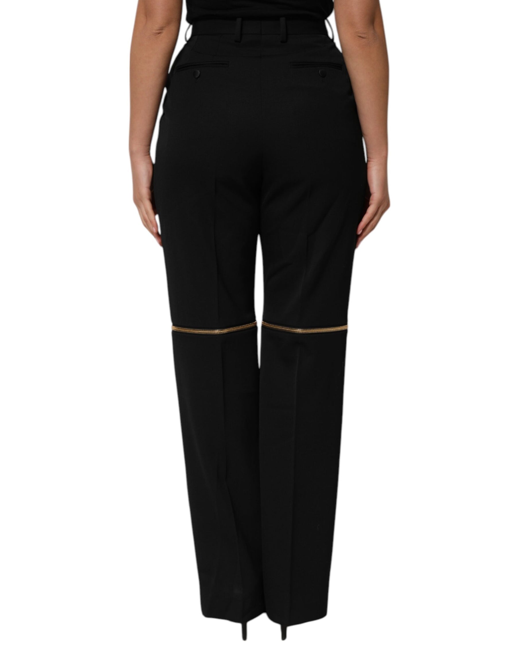 Dolce & Gabbana Black Zip Detailed Wool Straight Leg Pants | Regal Royce
