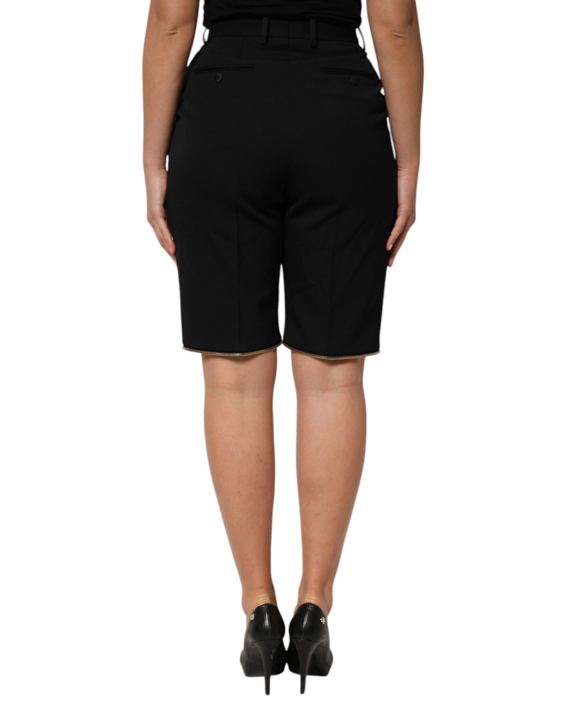 Dolce & Gabbana Black Zip Detailed Wool Straight Leg Pants | Regal Royce