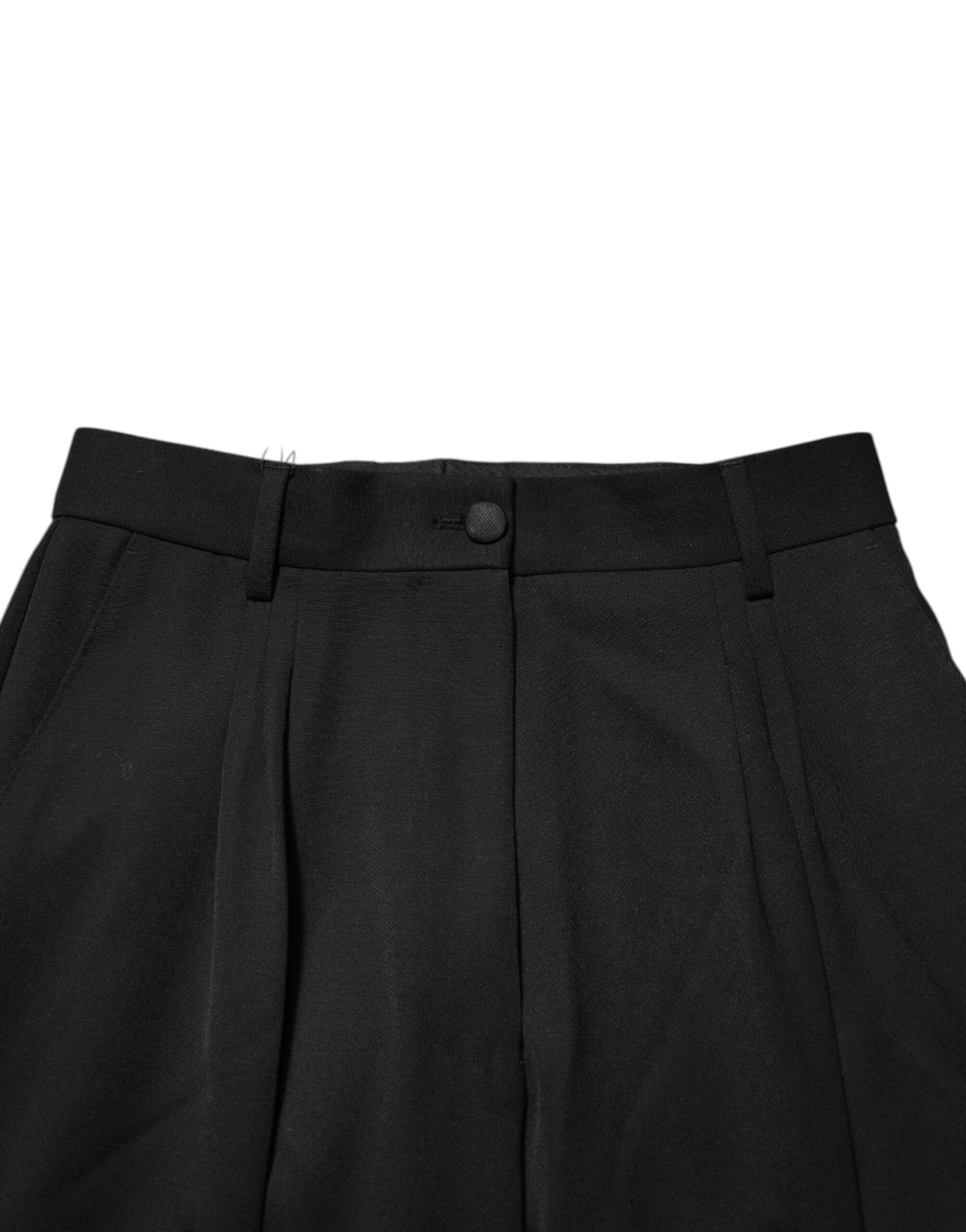 Dolce & Gabbana Black Zip Detailed Wool Straight Leg Pants | Regal Royce