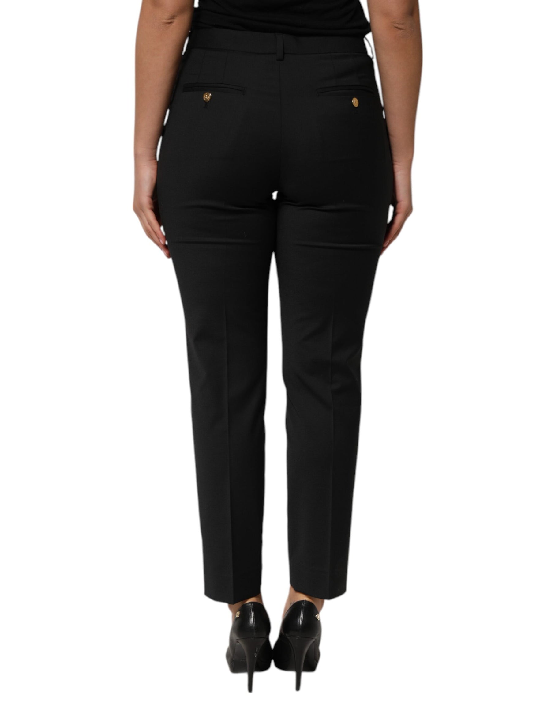 Dolce & Gabbana Black Polyester Tapered Women Trouser Pants | Regal Royce