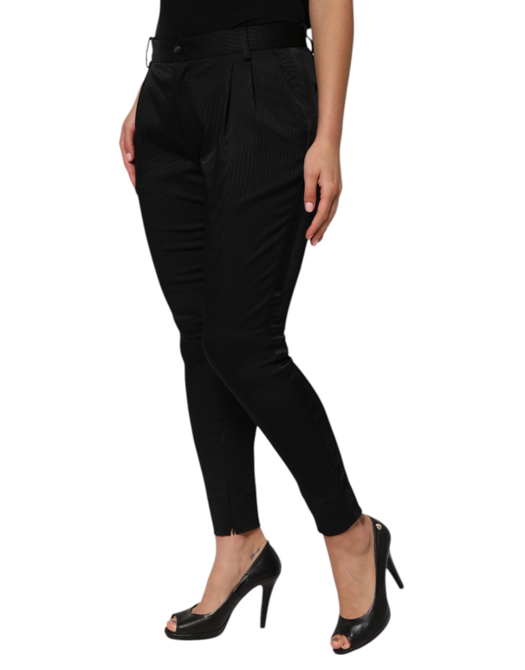 Dolce & Gabbana Black Acetate HighWaist Tapered Trouser Pants | Regal Royce