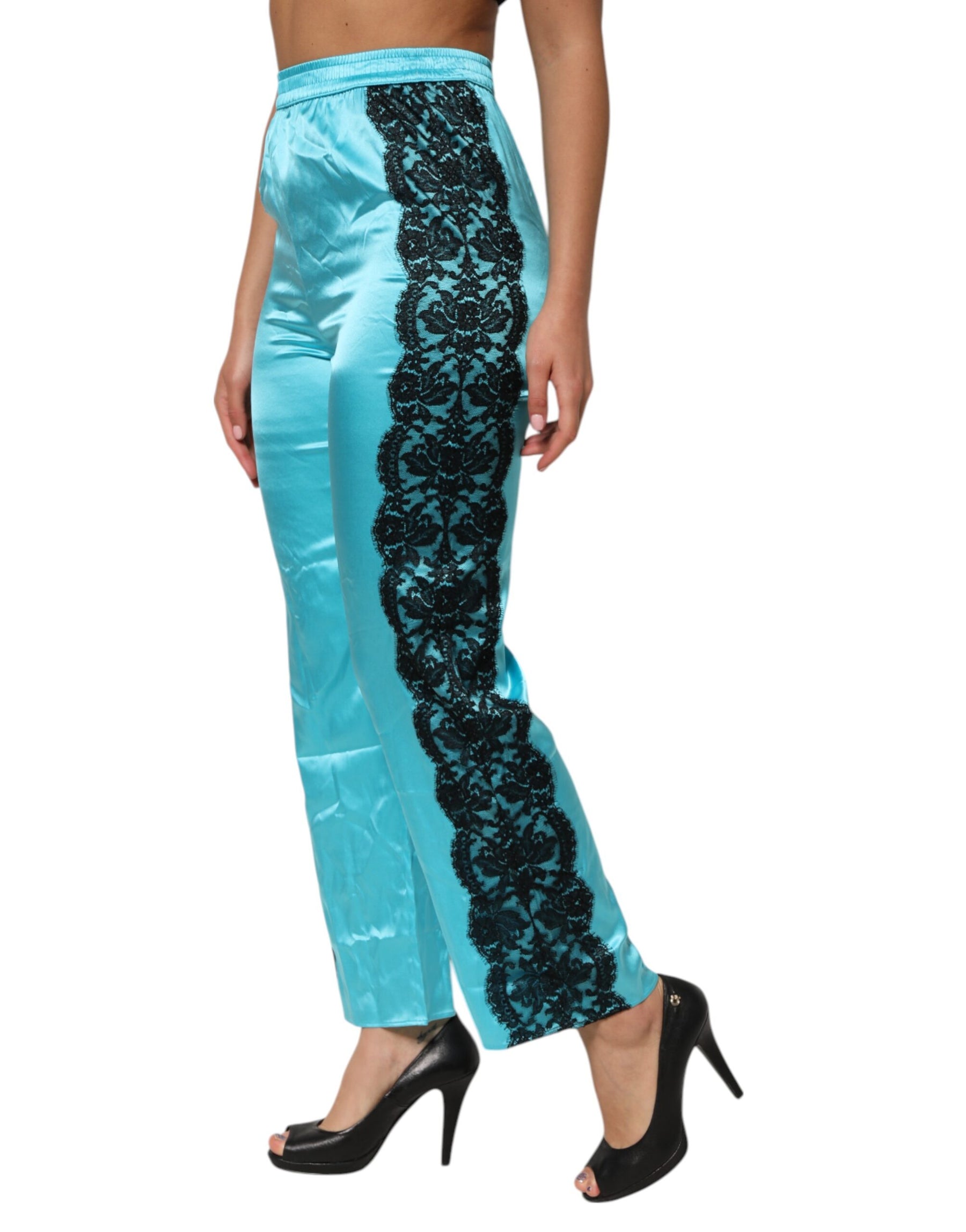 Dolce & Gabbana Blue Silk Garterized Straight Women Pajama Pants | Regal Royce