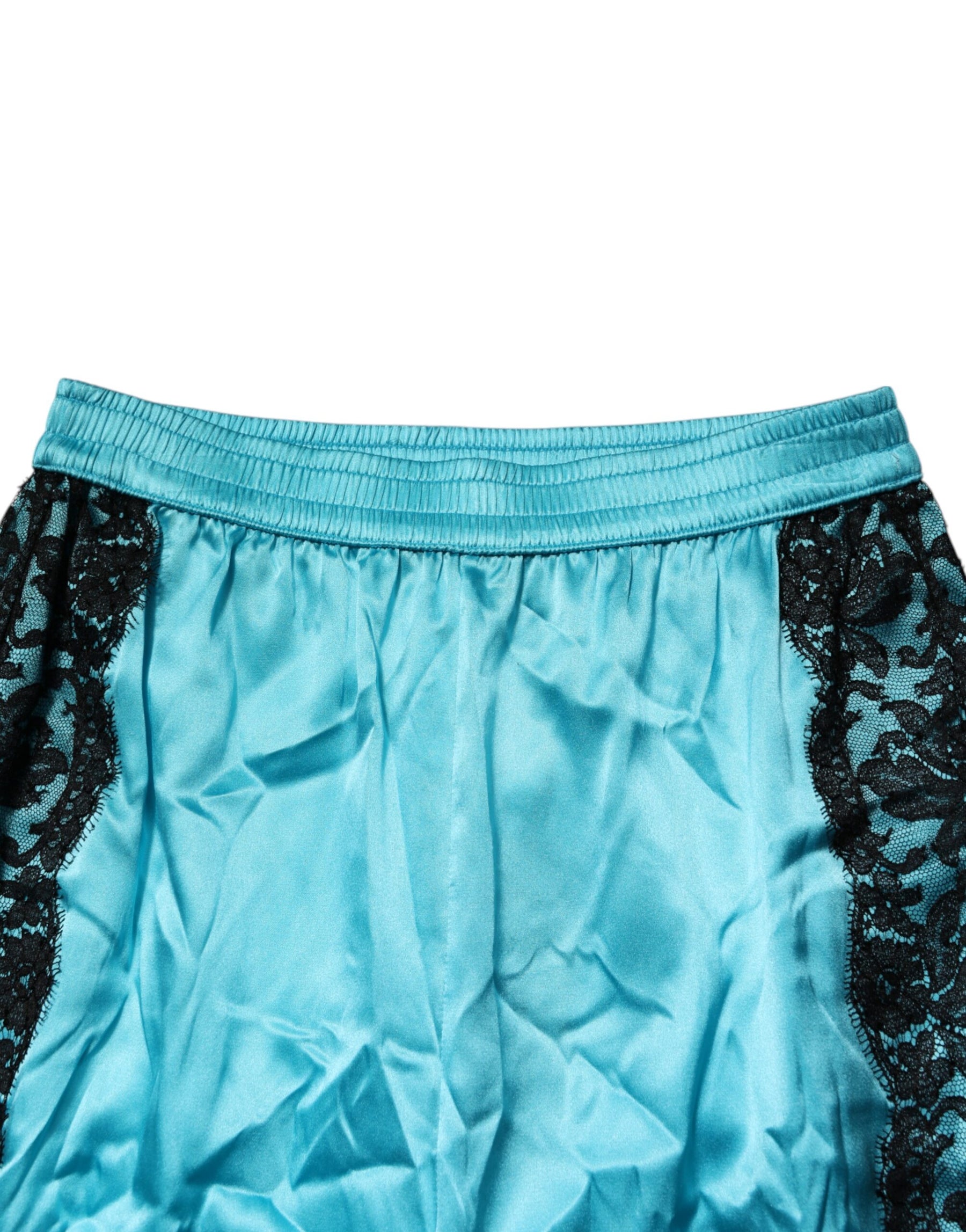 Dolce & Gabbana Blue Silk Garterized Straight Women Pajama Pants | Regal Royce