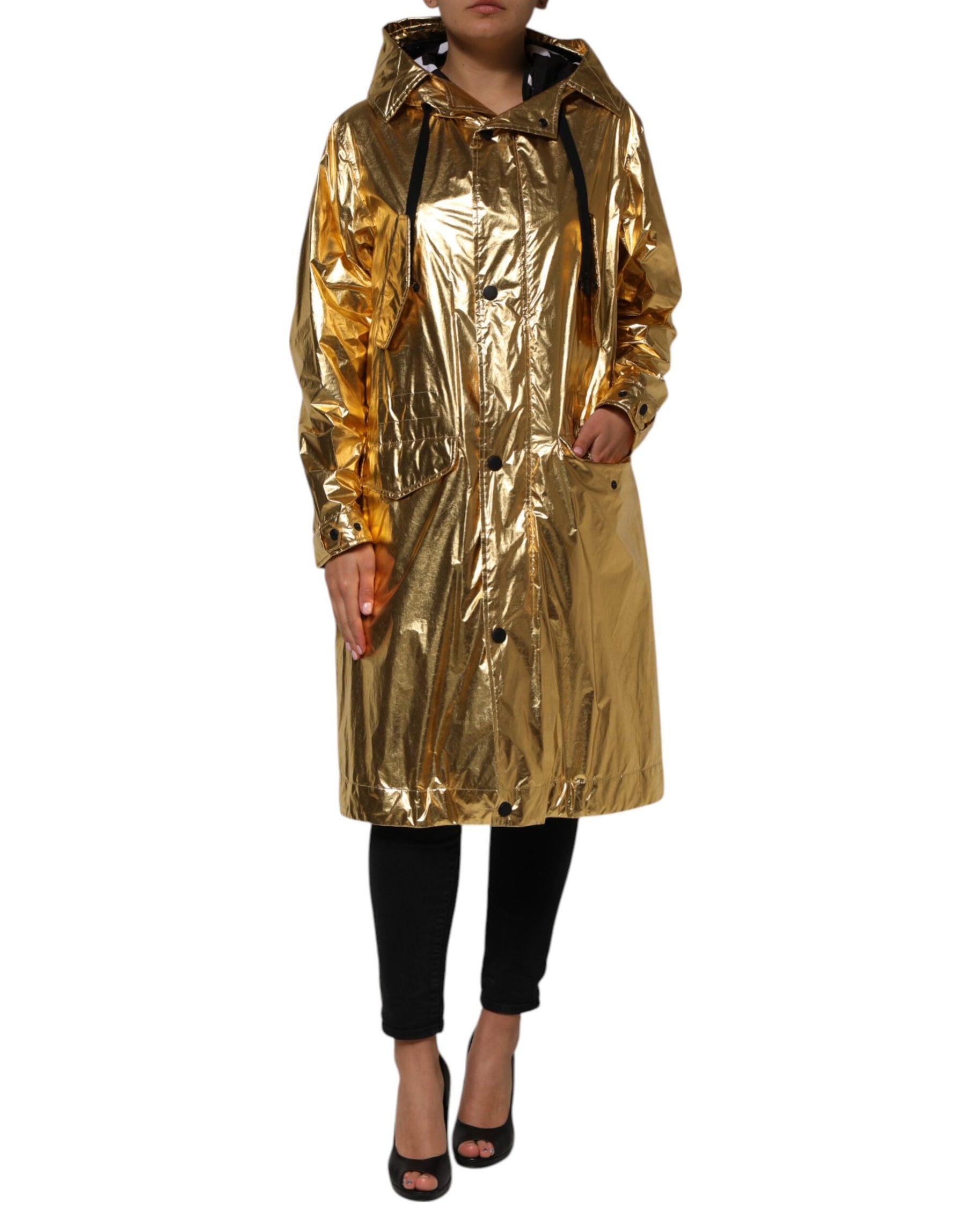 Dolce & Gabbana Gold Hooded Long Sleeves Trench Coat Jacket | Regal Royce