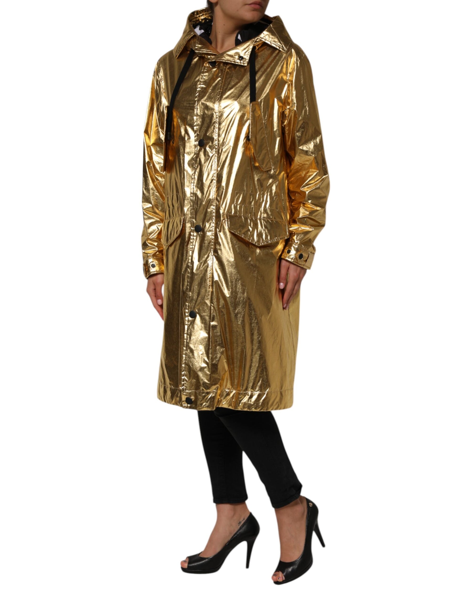 Dolce & Gabbana Gold Hooded Long Sleeves Trench Coat Jacket | Regal Royce