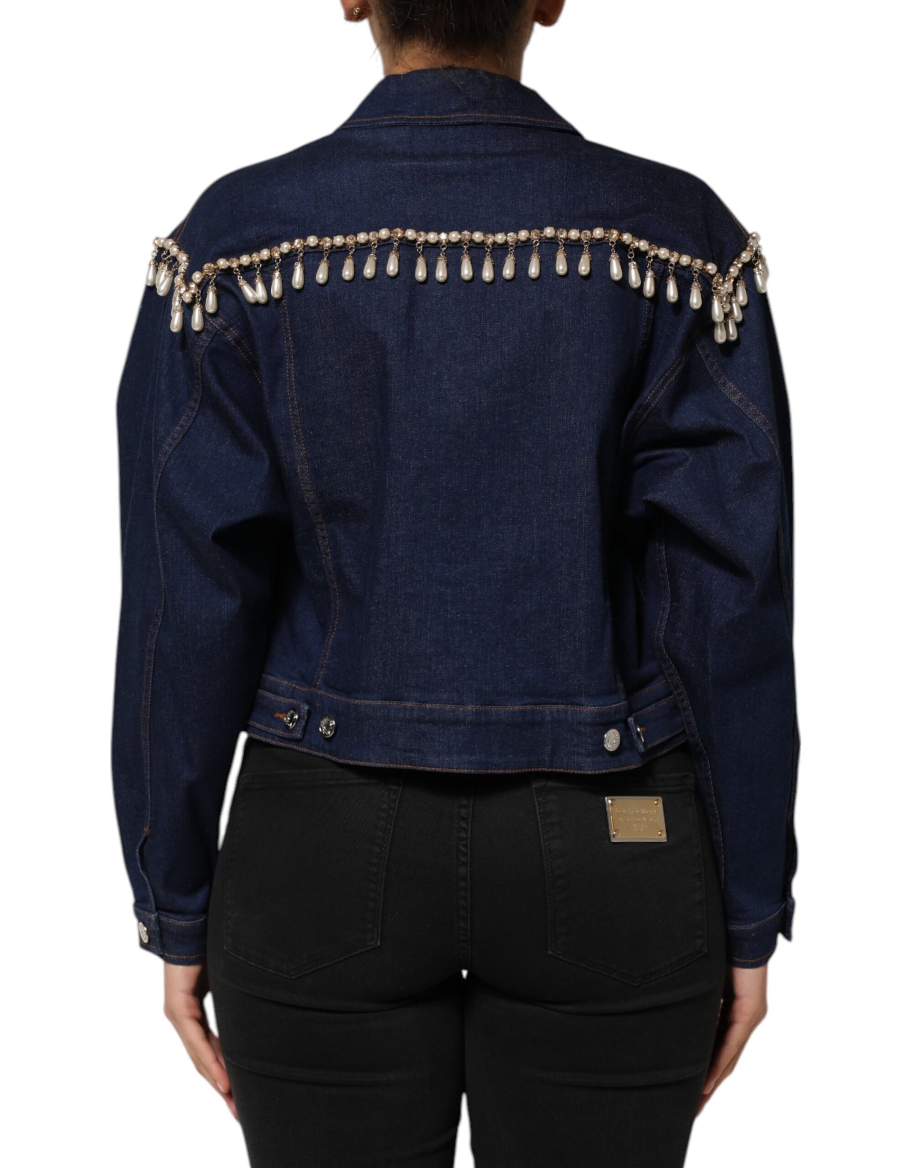 Dolce & Gabbana Blue Cotton Denim Crystal Embellished Jacket | Regal Royce