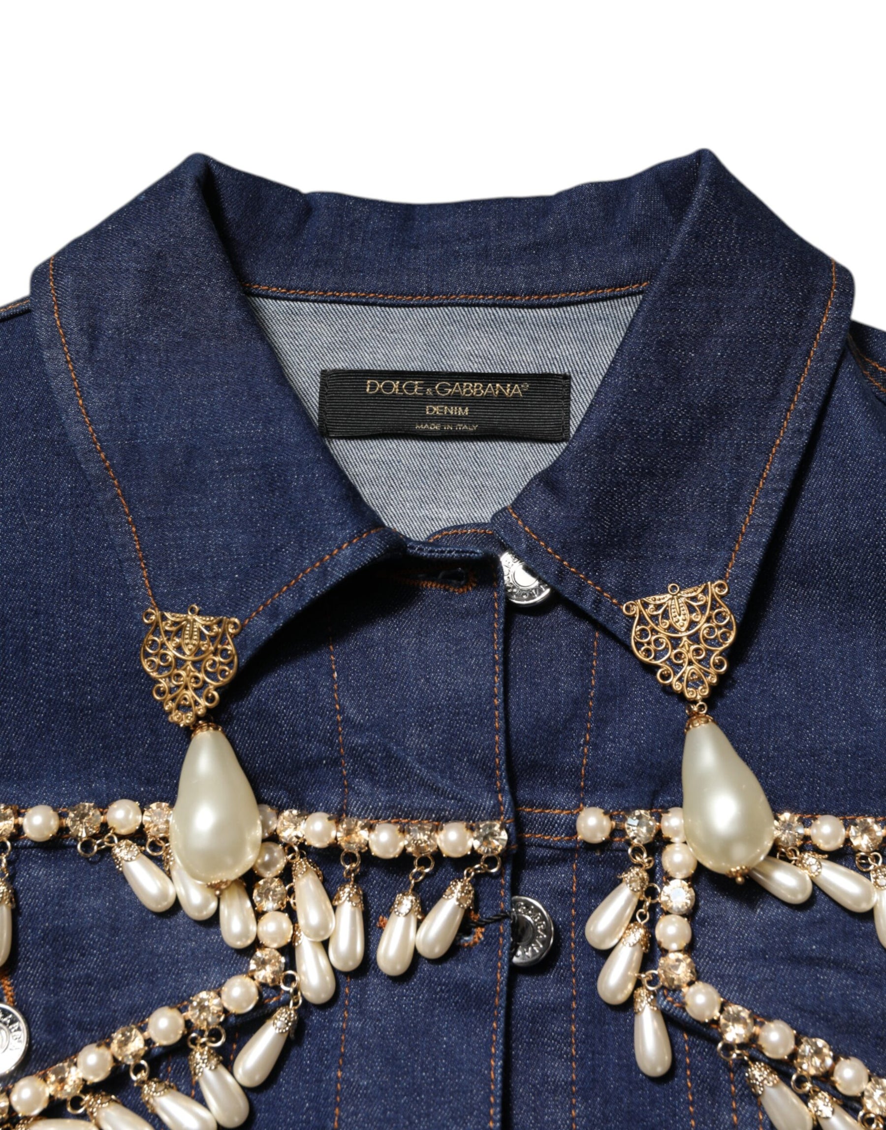 Dolce & Gabbana Blue Cotton Denim Crystal Embellished Jacket | Regal Royce