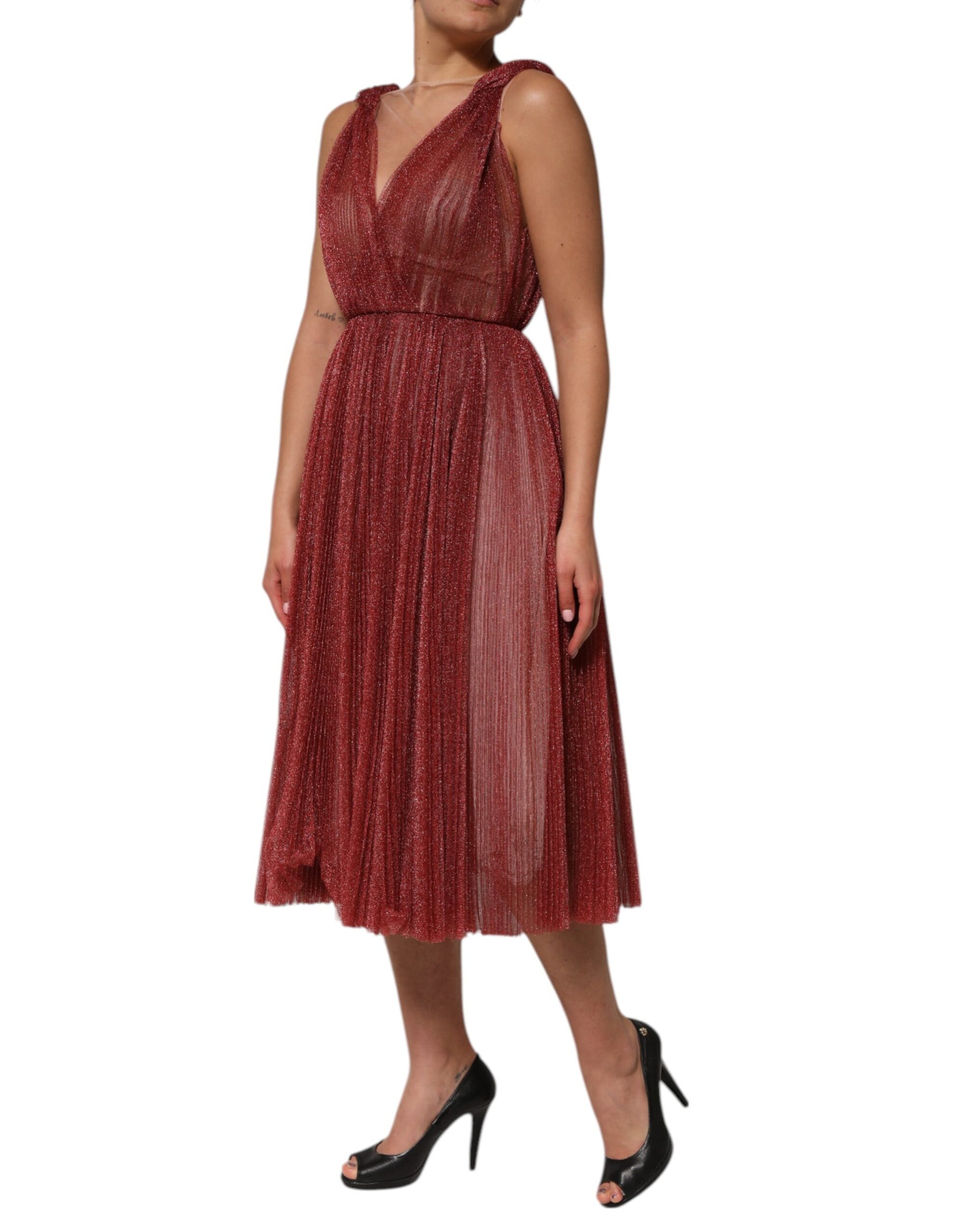 Dolce & Gabbana Burgundy Mesh Sleeveless Midi A-line Dress | Regal Royce