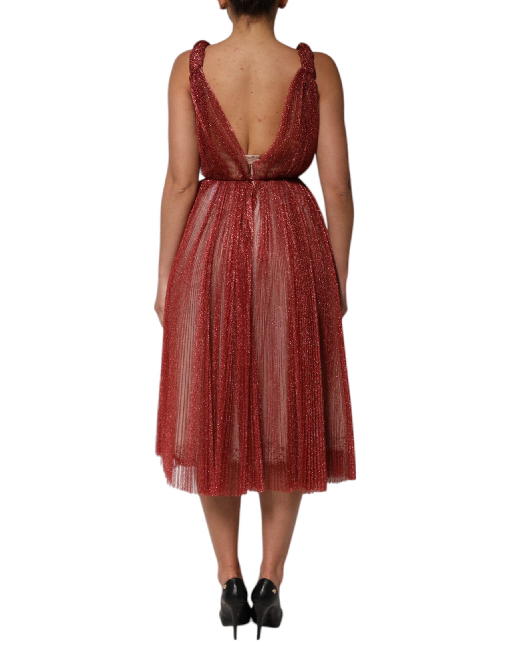 Dolce & Gabbana Burgundy Mesh Sleeveless Midi A-line Dress | Regal Royce