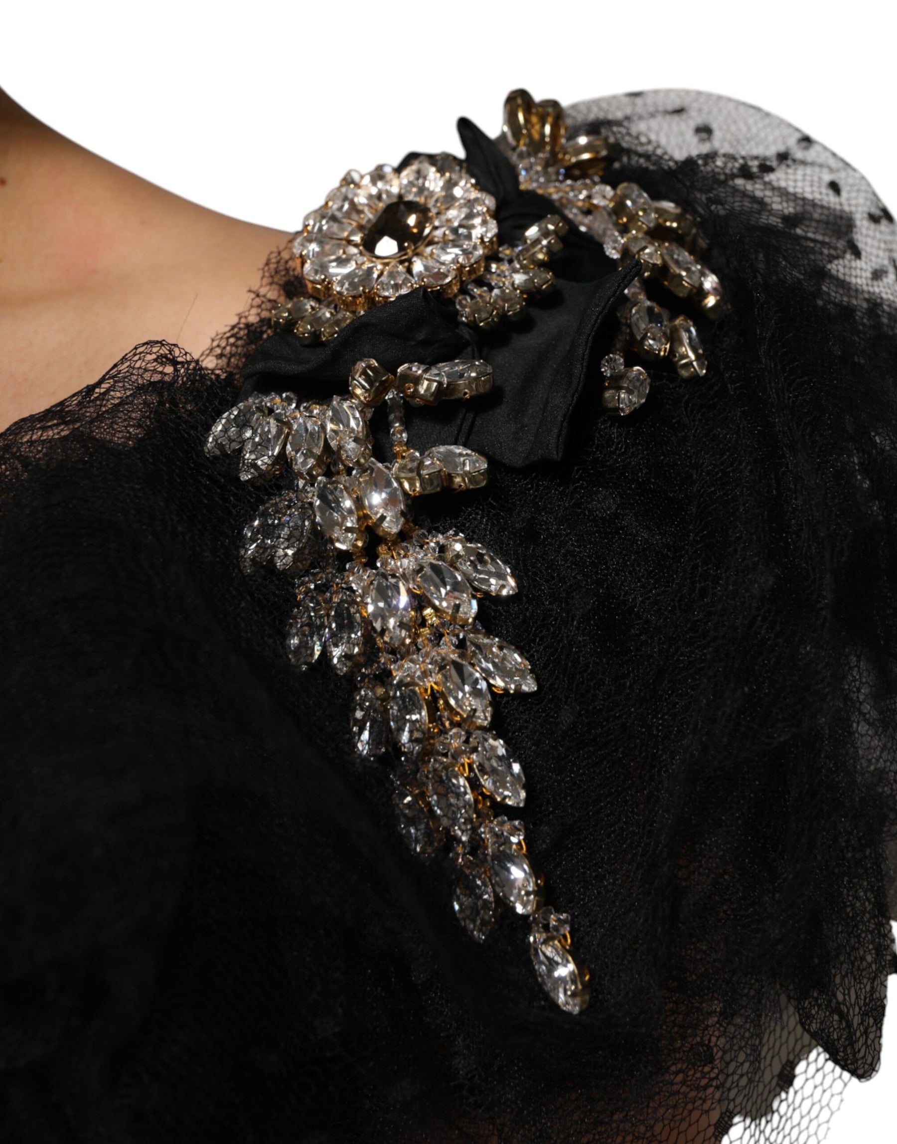 Dolce & Gabbana Black Crystal Embellished Midi A-line Dress | Regal Royce