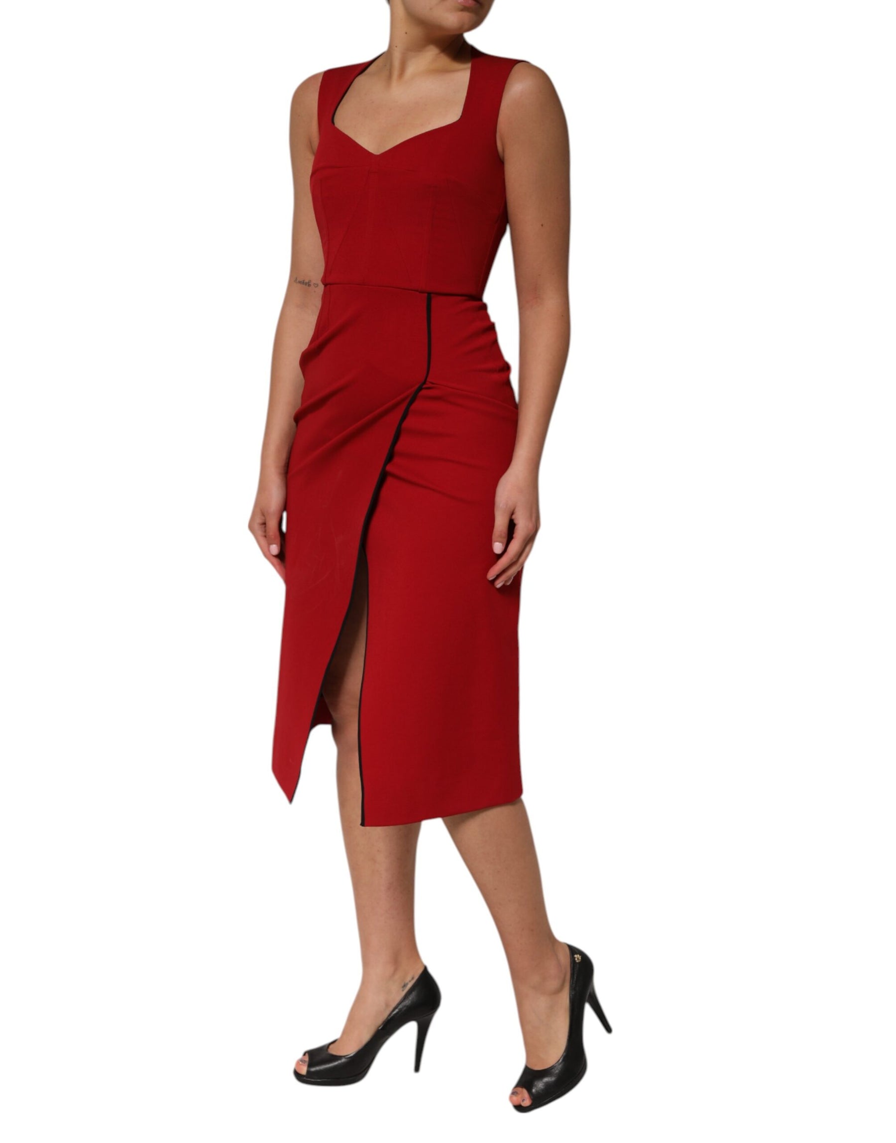 Dolce & Gabbana Red Viscose Stretch Slit Sheath Midi Dress | Regal Royce