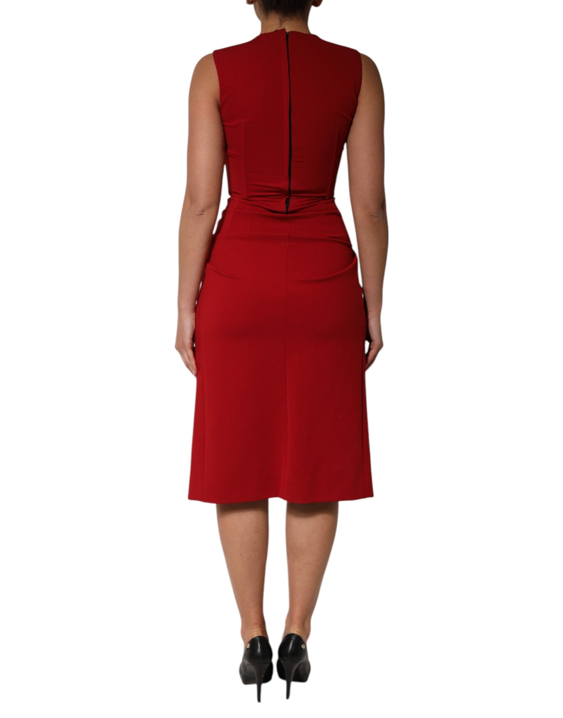 Dolce & Gabbana Red Viscose Stretch Slit Sheath Midi Dress | Regal Royce