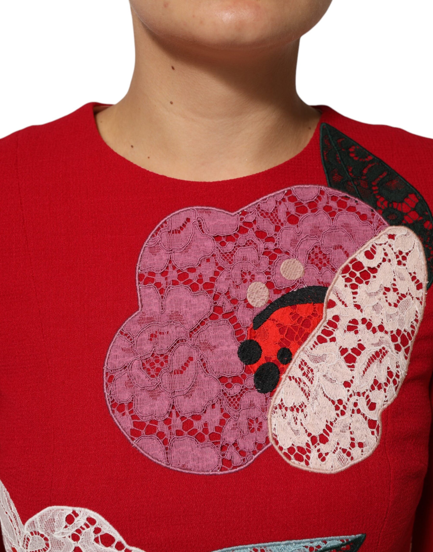 Dolce & Gabbana Red Lace Floral Applique A-line Mini Dress | Regal Royce