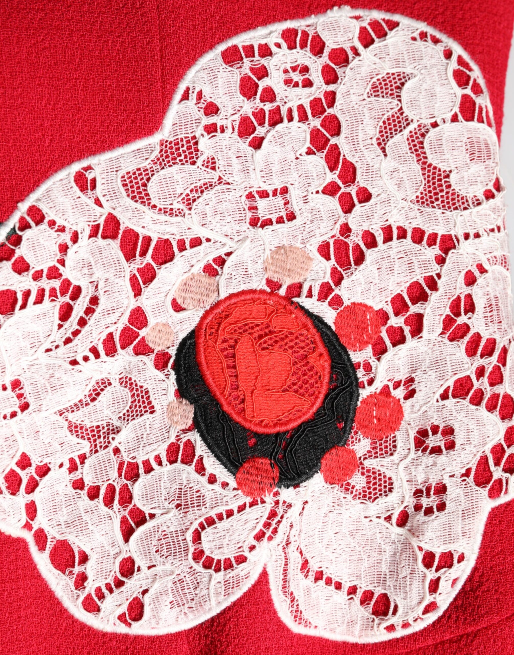 Dolce & Gabbana Red Lace Floral Applique A-line Mini Dress | Regal Royce