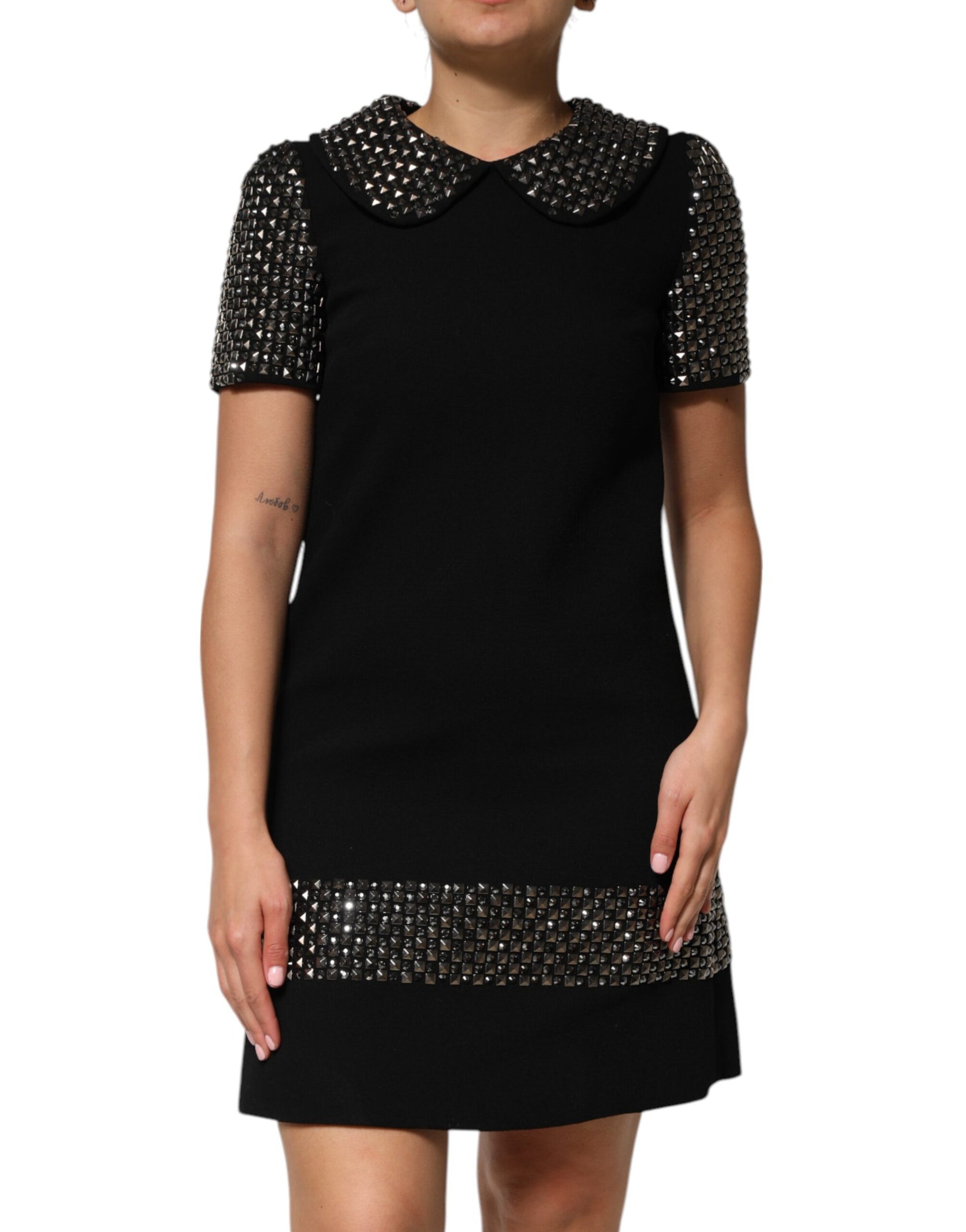 Dolce & Gabbana Black Crystal Embellished Collared Mini Dress | Regal Royce