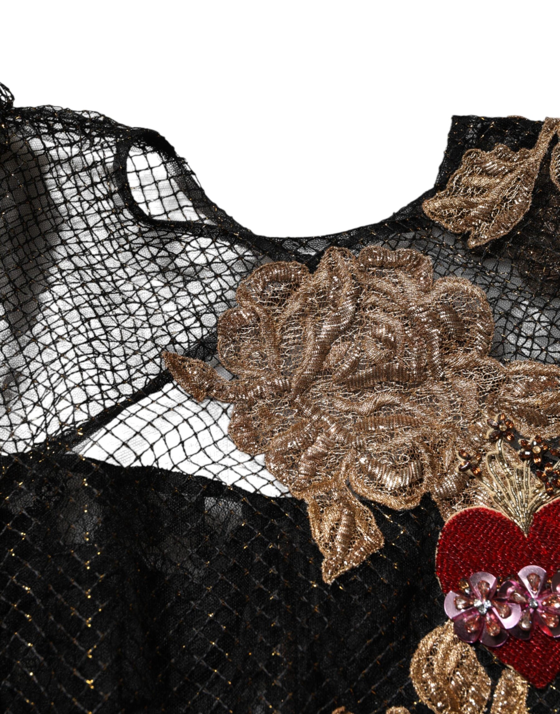 Dolce & Gabbana Black Crystal Heart Embellished A-line Dress | Regal Royce