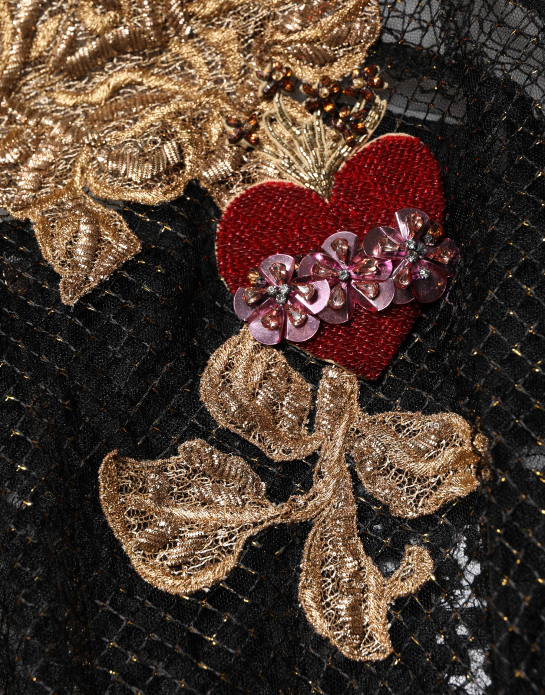 Dolce & Gabbana Black Crystal Heart Embellished A-line Dress | Regal Royce