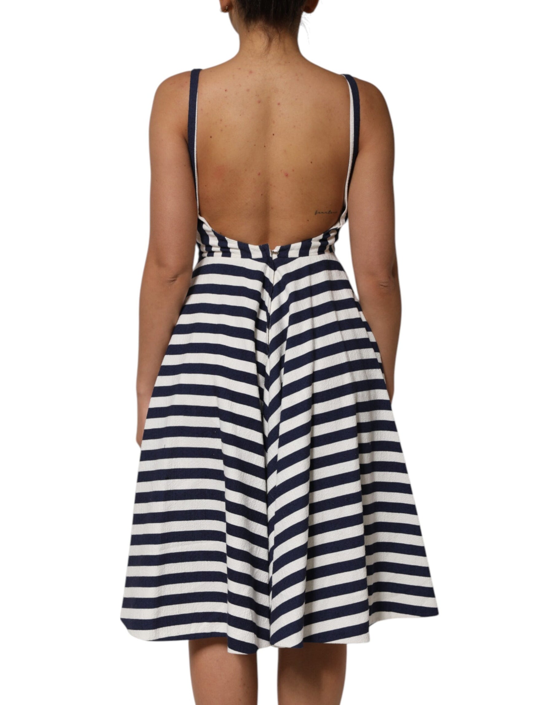 Dolce & Gabbana Blue White Striped Embroidered A-line Dress | Regal Royce