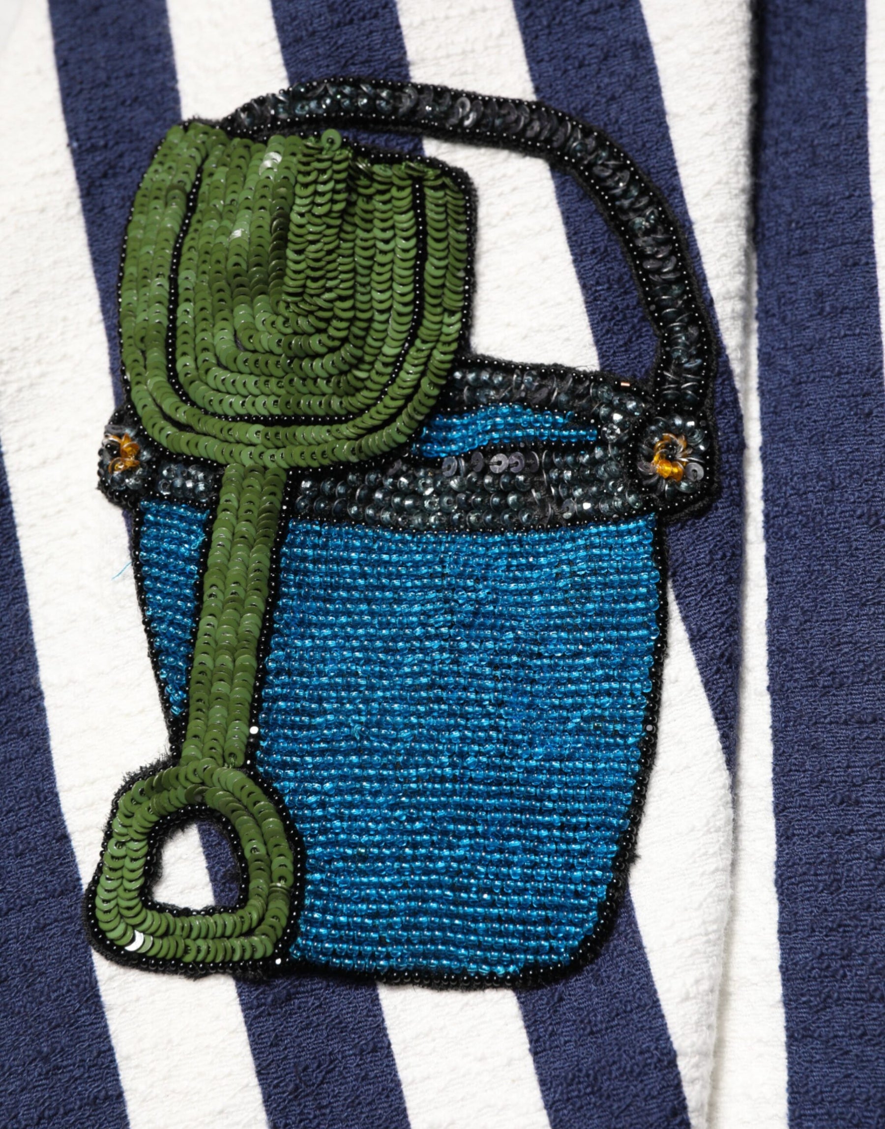 Dolce & Gabbana Blue White Striped Embroidered A-line Dress | Regal Royce