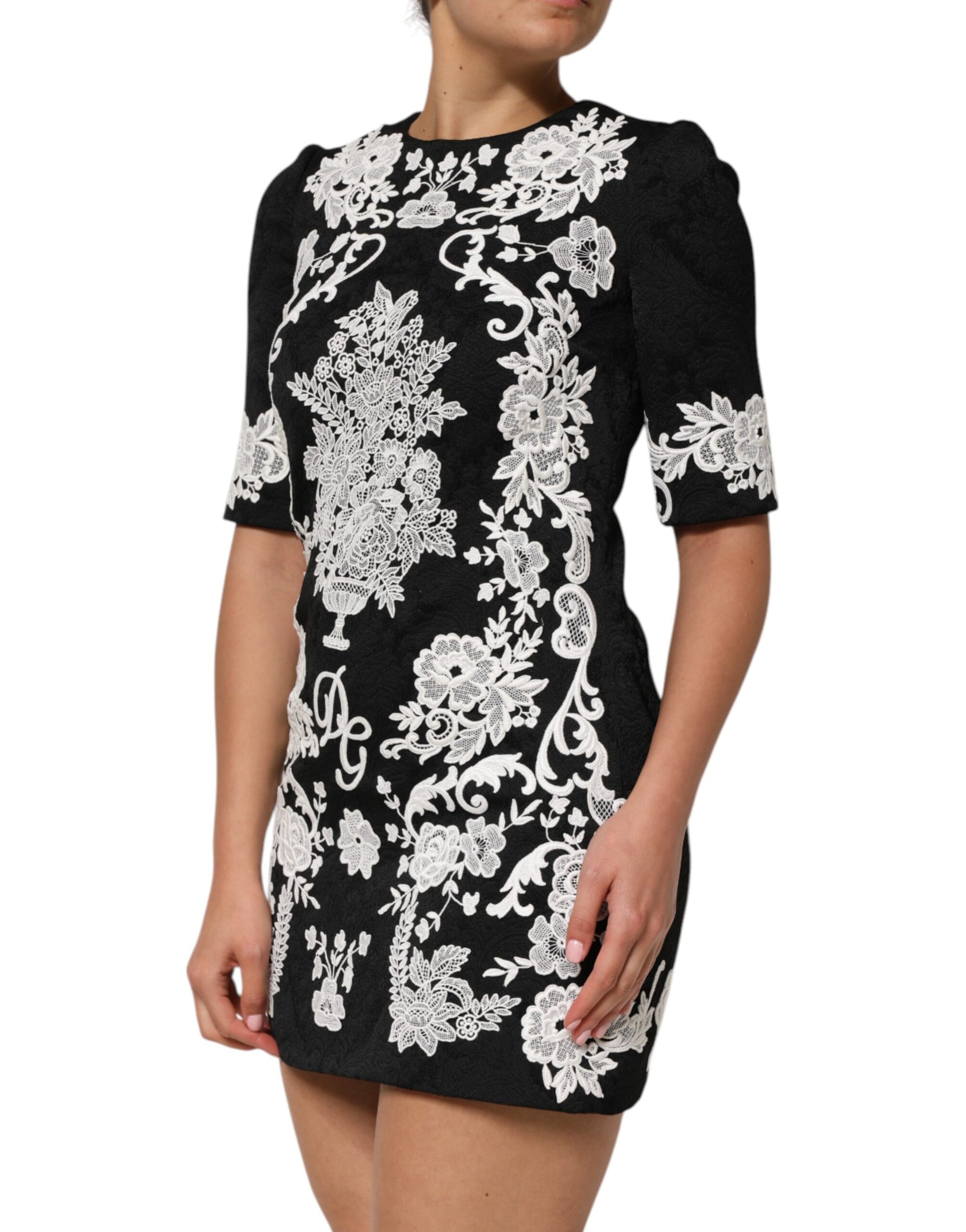 Dolce & Gabbana Black Lace Trim Short Sleeves A-line Dress | Regal Royce